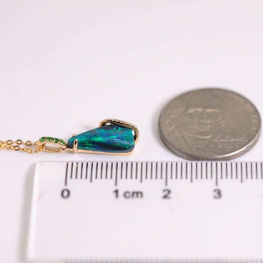 Green Colored Black Opal & Diamond Tsavorite Necklace 18K Yellow Gold In New Condition For Sale In Suwanee, GA