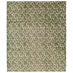 Tappeto vintage con motivo a foglie di colore verde e design moderno di forma quadrata