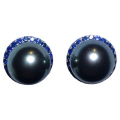 Eostre Tahitian Pearl and Sapphire Earring in 18K White Gold