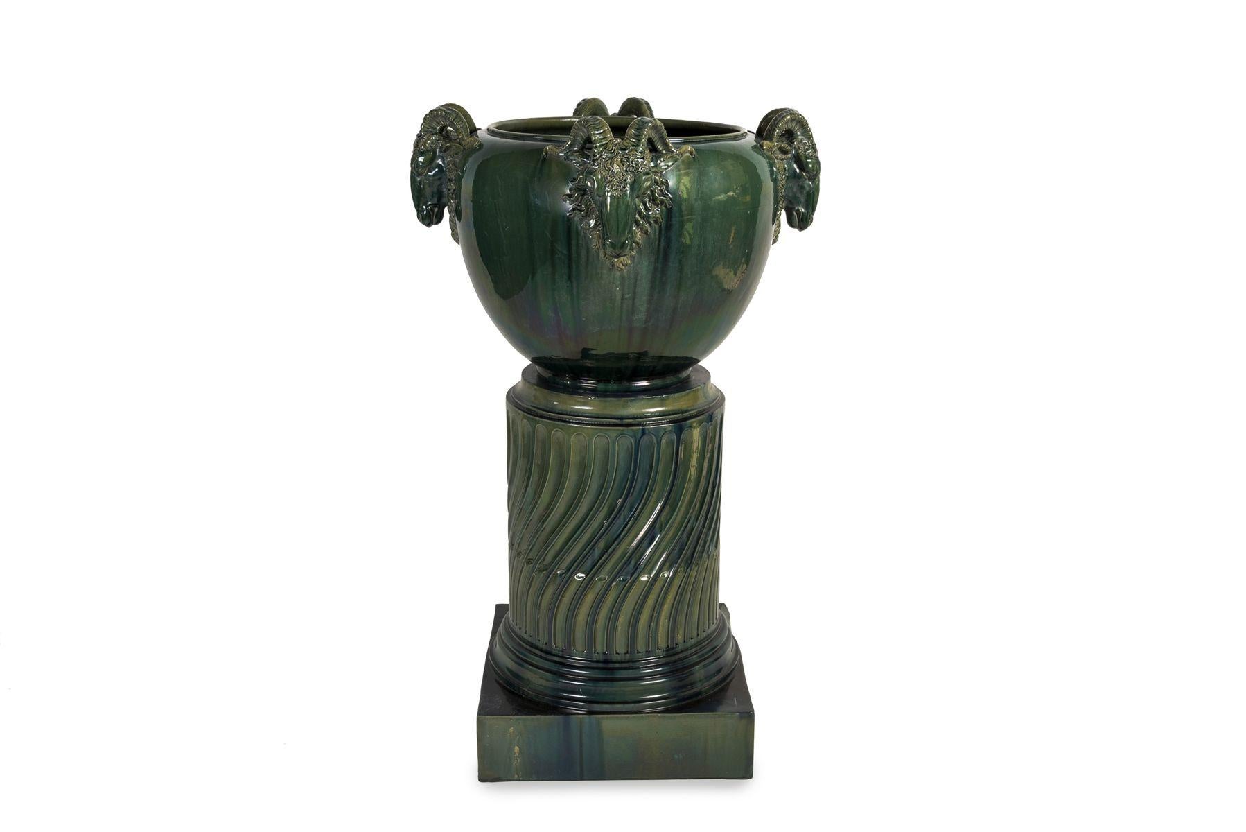 French Green Column by Massier, Vallauris, France, circa 1880 For Sale