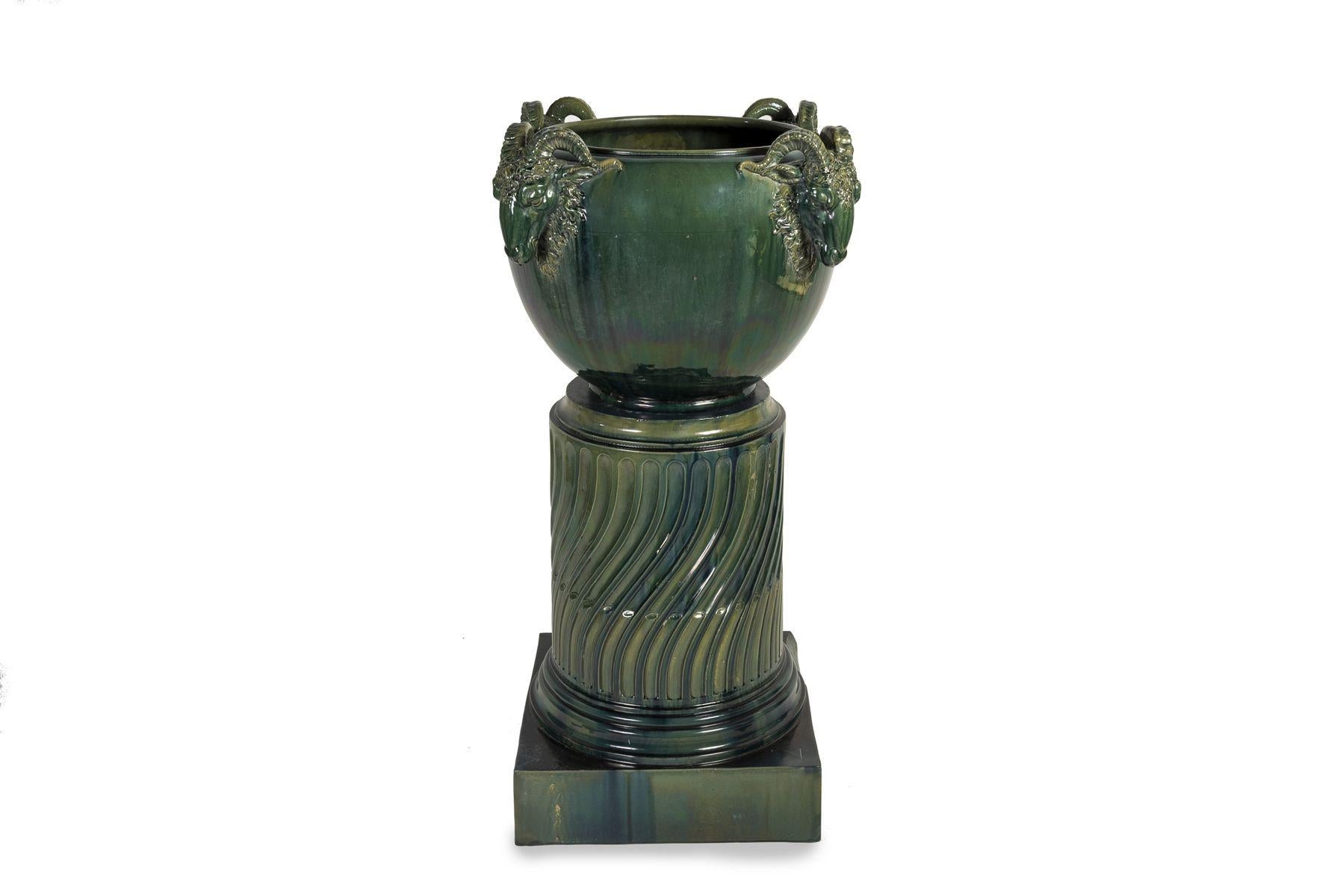 Glazed Green Column by Massier, Vallauris, France, circa 1880 For Sale