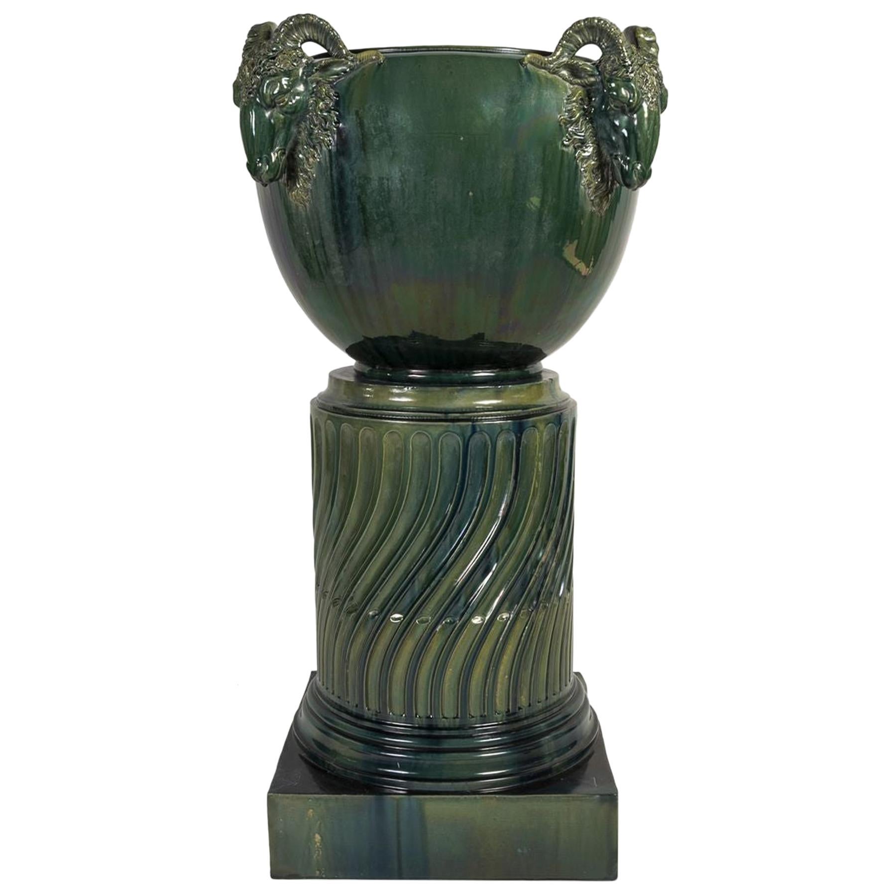 Green Column by Massier, Vallauris, France, circa 1880 For Sale
