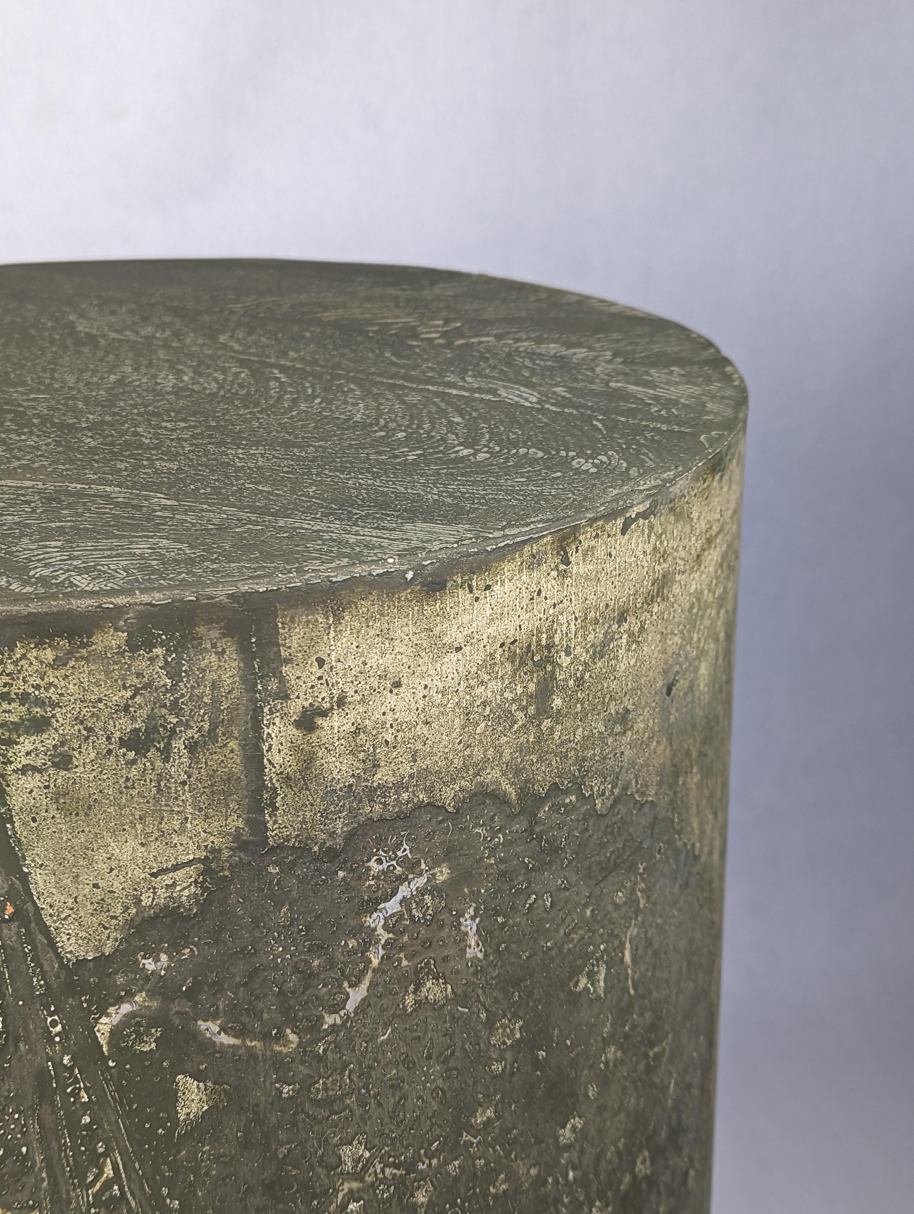 Green Concrete Side Table with Intricate Pattern, 'Unearthed Lineage' For Sale 1