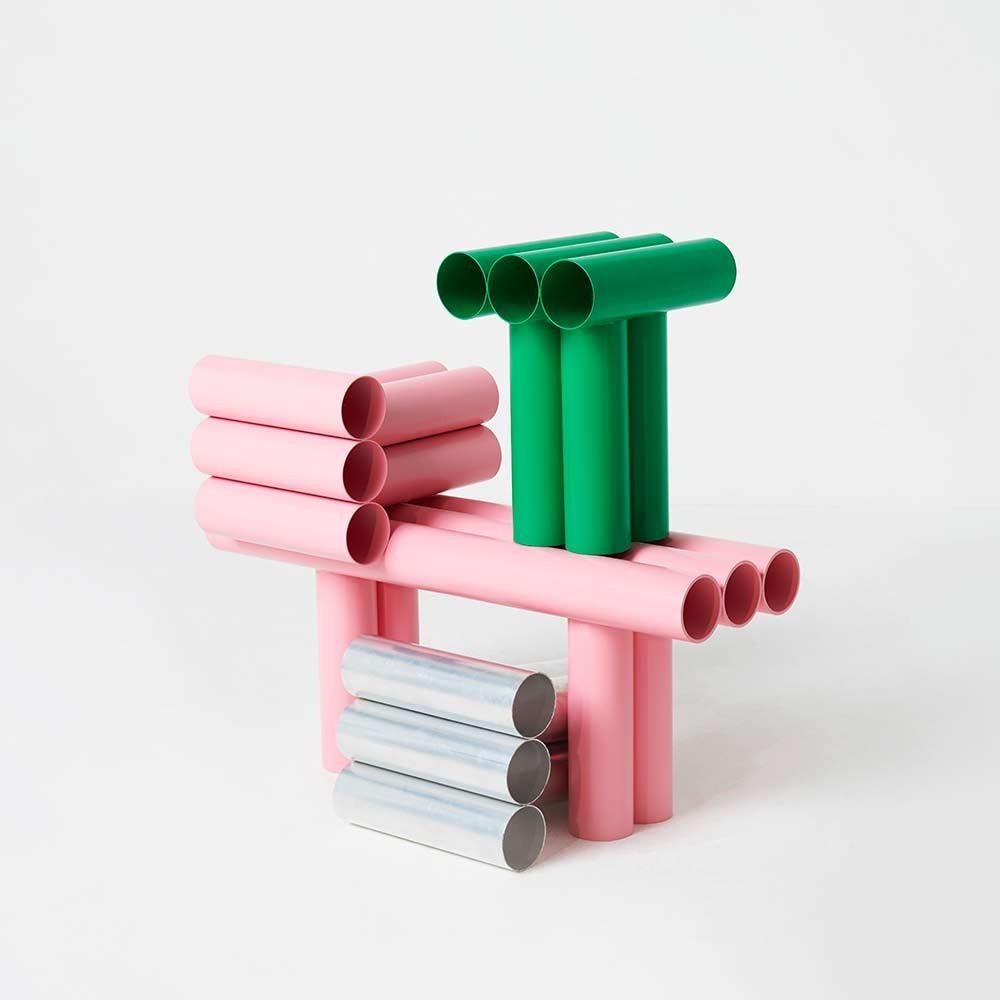 French Green Contemporary Aluminium Lacquered Stool Model ''SEPTEM'' by Axel Chay