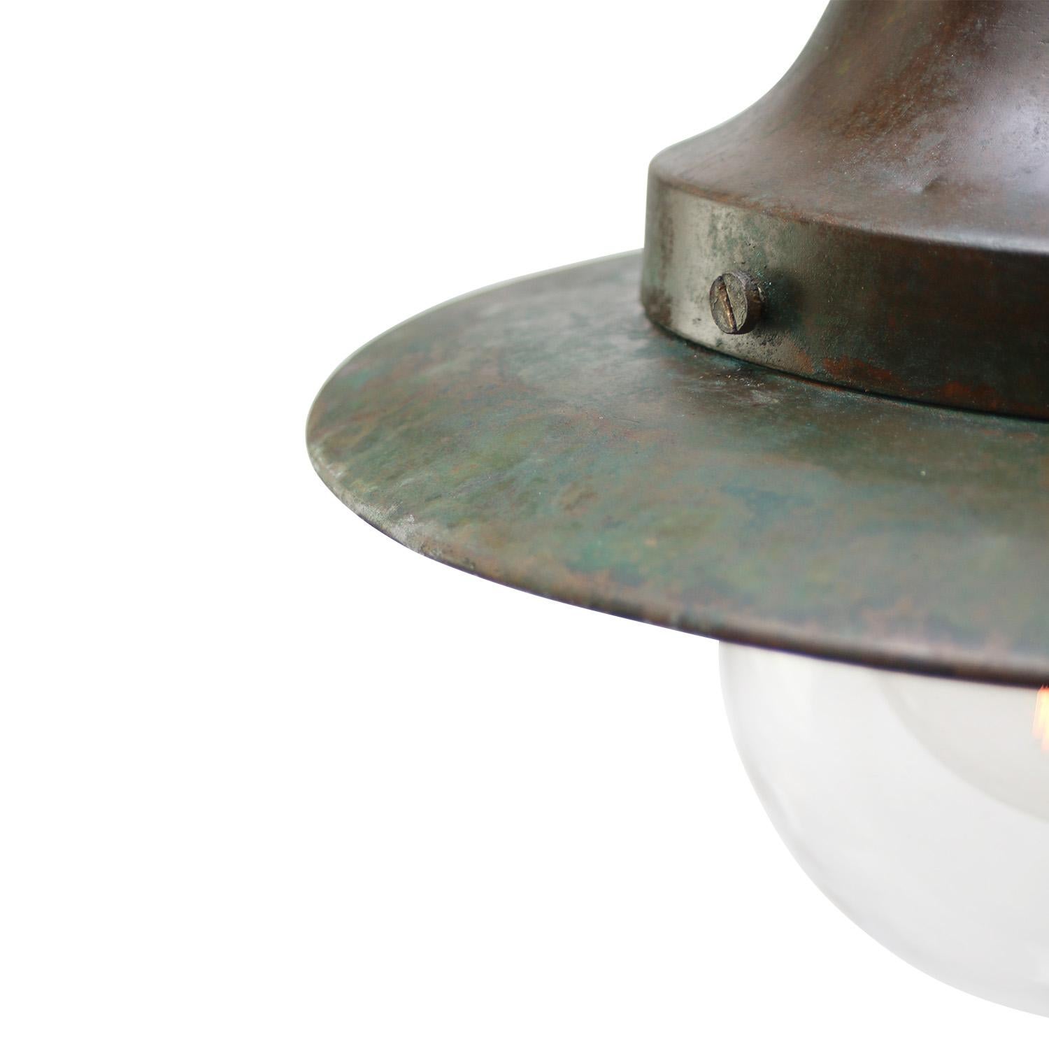 French Green Copper Clear Glass Pendant Light For Sale