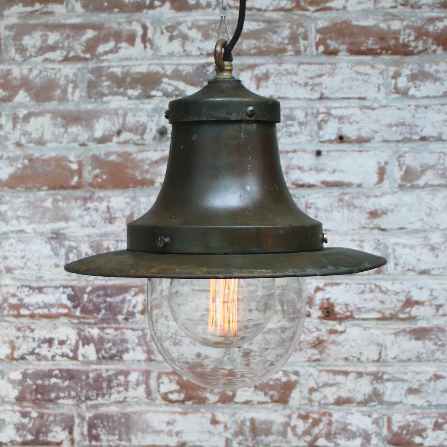 20th Century Green Copper Clear Glass Pendant Light For Sale