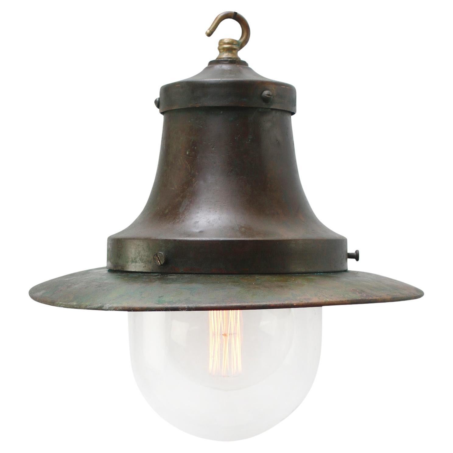 Green Copper Clear Glass Pendant Light For Sale