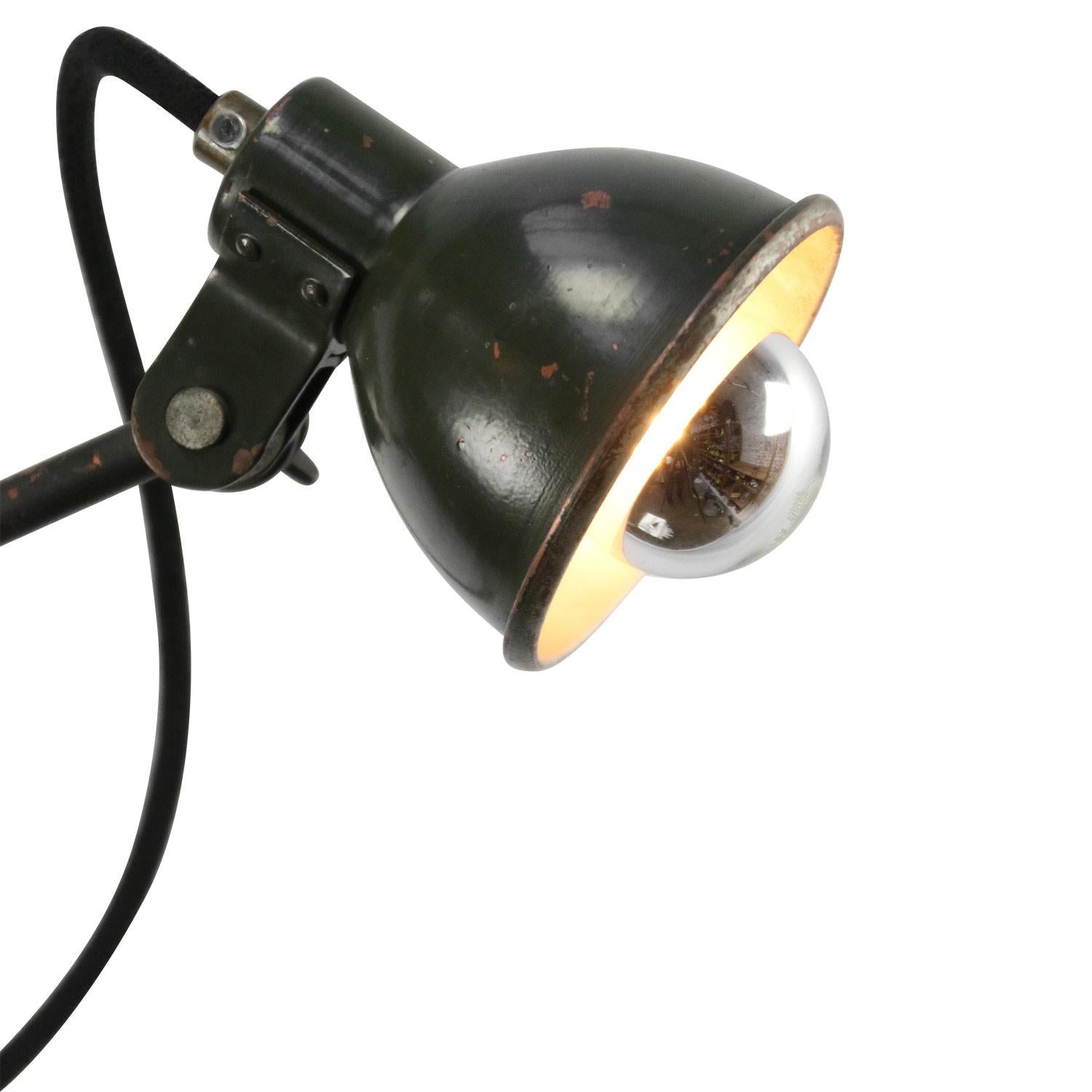 Green painted copper wall lights with switch 
Adjustable in height
Measures: Diameter shade 10 cm / 3.94 inch.

E14

E14 bulb holder. Priced per individual item. All lamps have been made suitable by international standards for incandescent