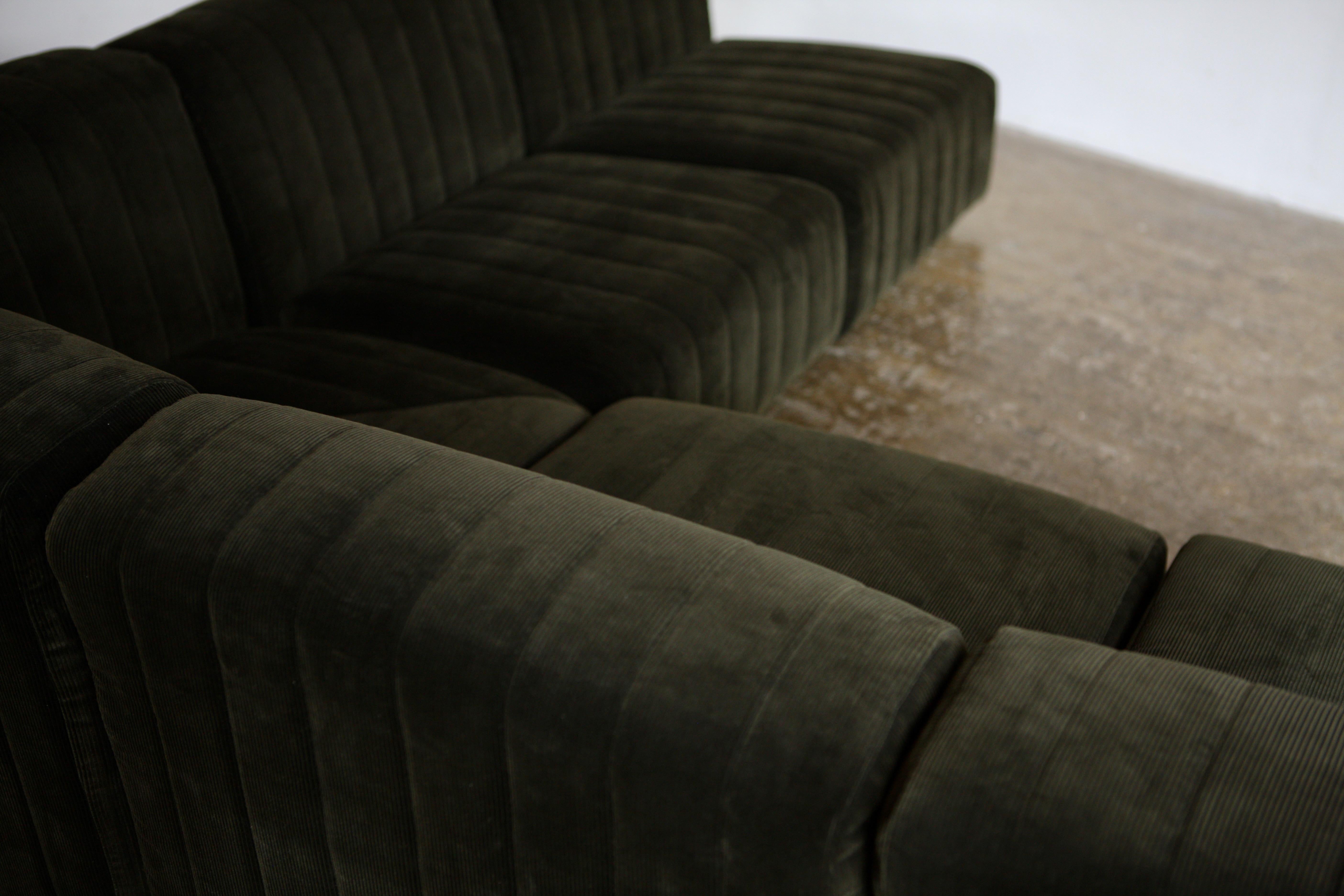 Late 20th Century Green Corduroy Modular Corner Sofa For Sale