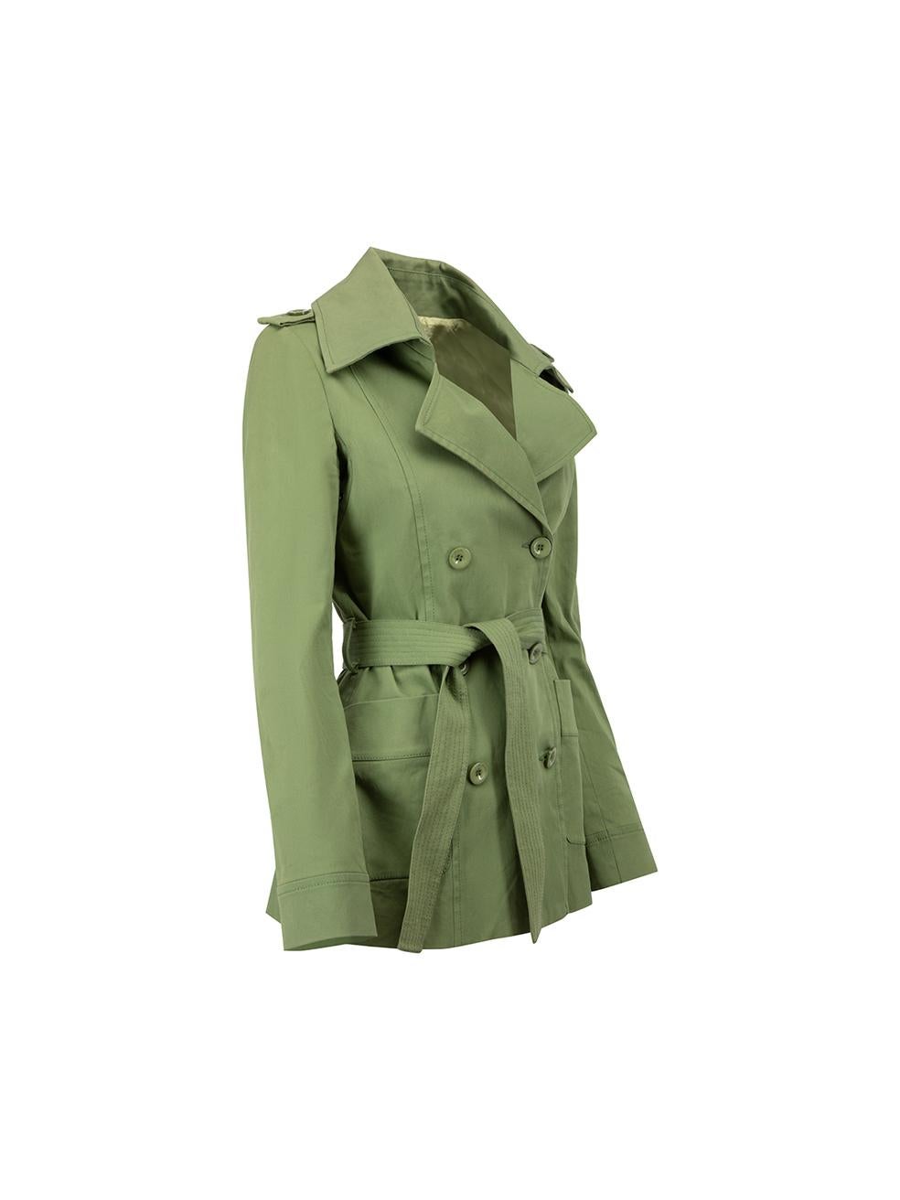 CONDITION is Never Worn. No visible wear to coat is evident on this used Pinko designer resale item. 



Details


Green

Cotton 

Double breasted trench coat

Long sleeves

Button and belt fastening 

2x Pockets on the front





Made in