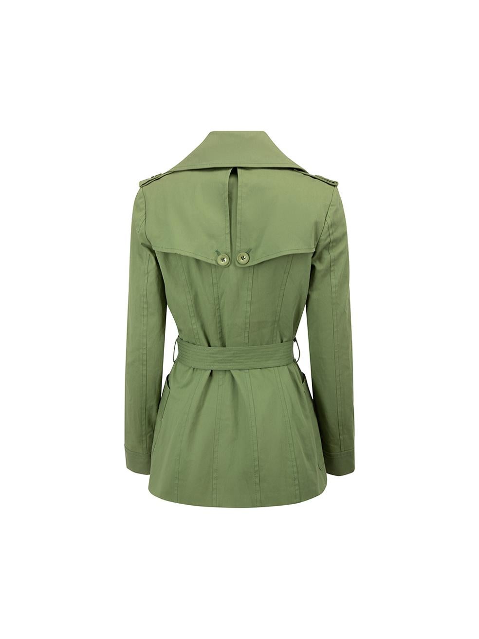 Pinko Green Cotton Belted Trench Coat Size L In New Condition In London, GB