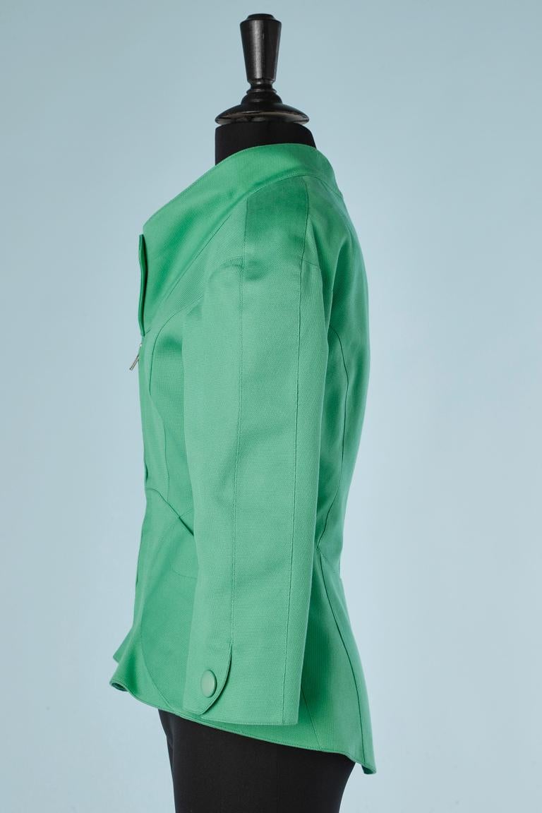 Women's Green cotton jacket wit zip in the middle front and snaps Thierry Mugler  For Sale