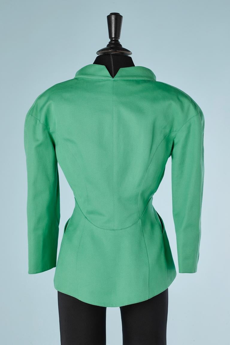 Green cotton jacket wit zip in the middle front and snaps Thierry Mugler  For Sale 1