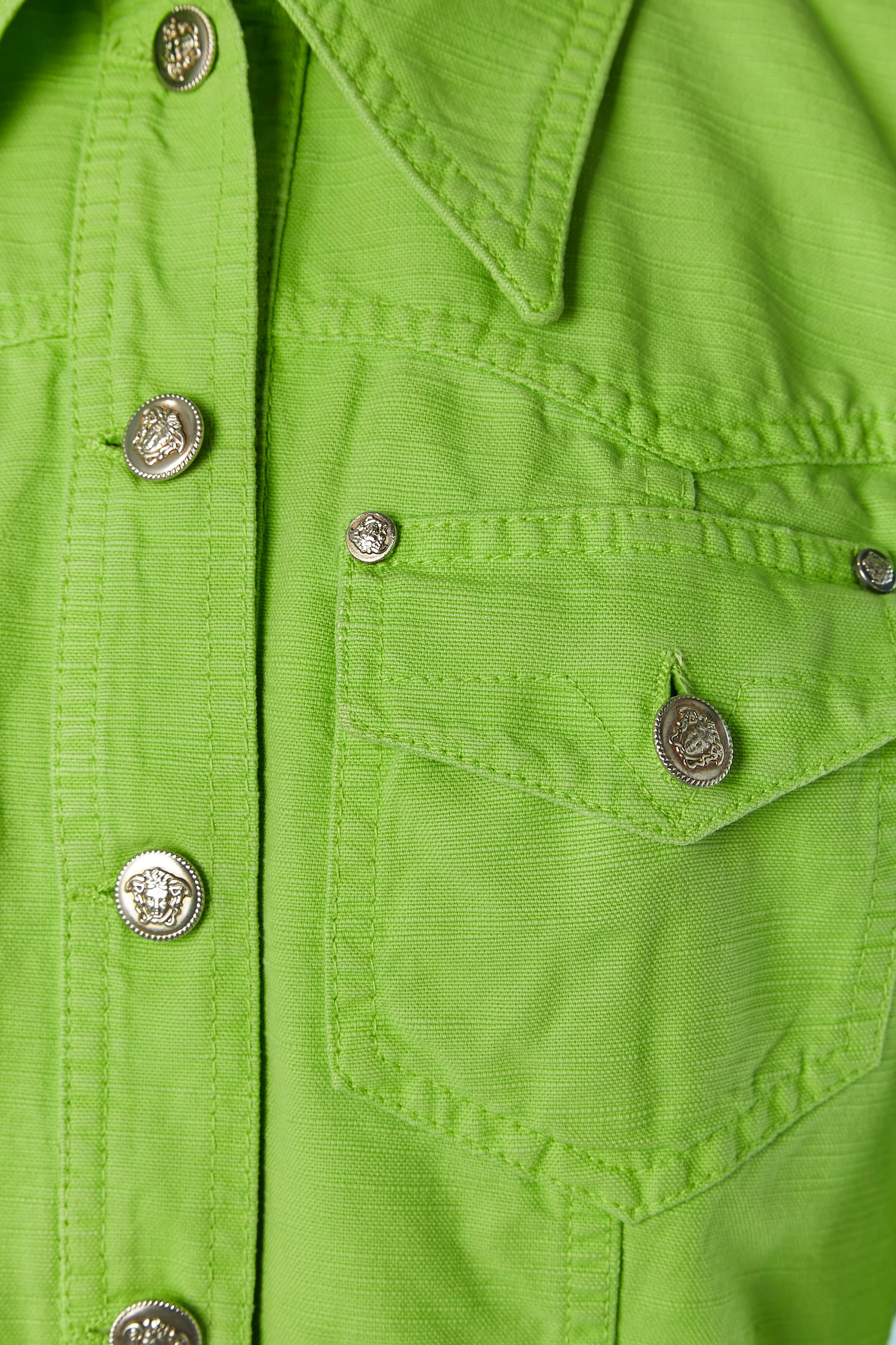 Green cotton jacket with branded buttons Versace Jeans Couture For Sale 1