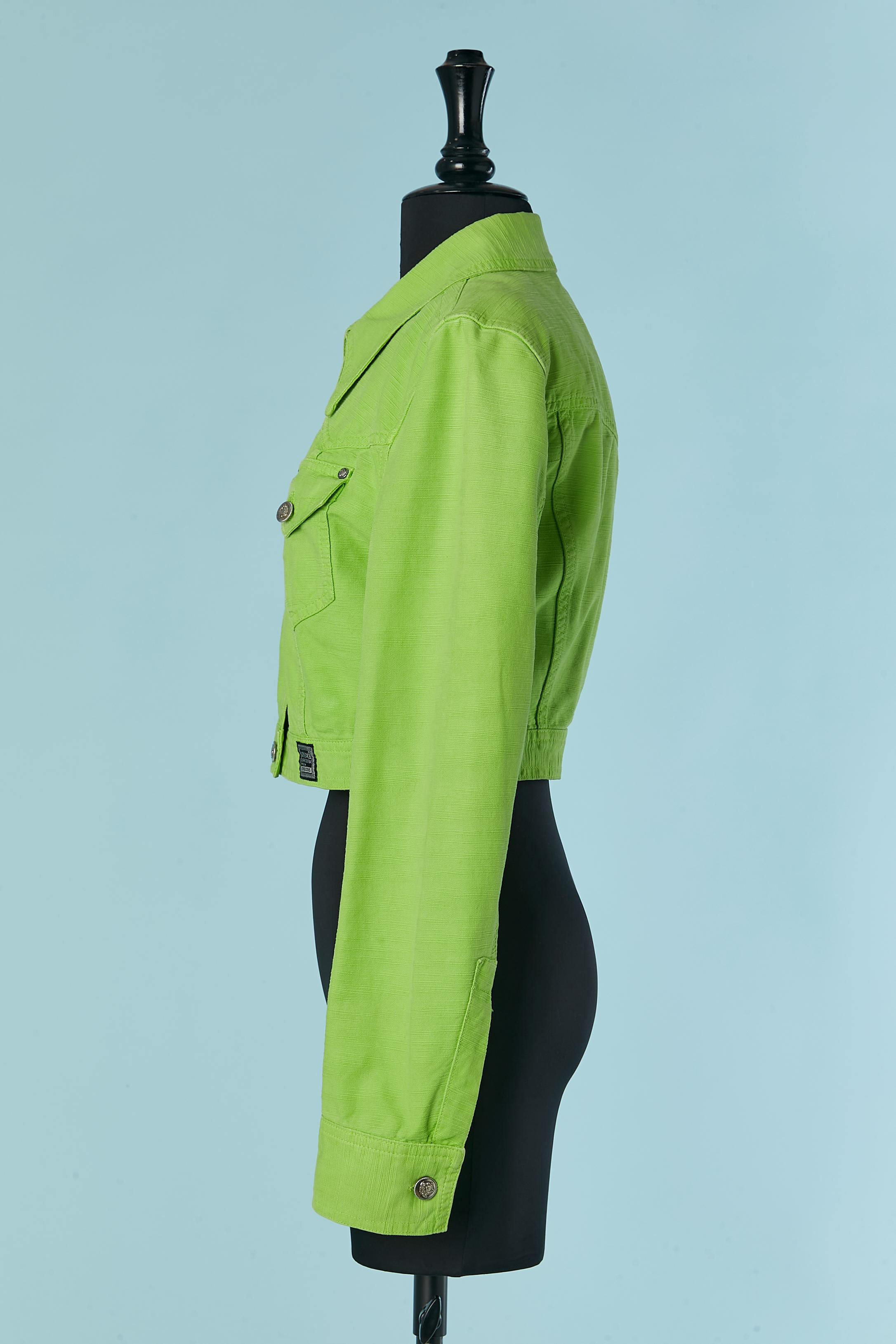Green cotton jacket with branded buttons Versace Jeans Couture For Sale 2