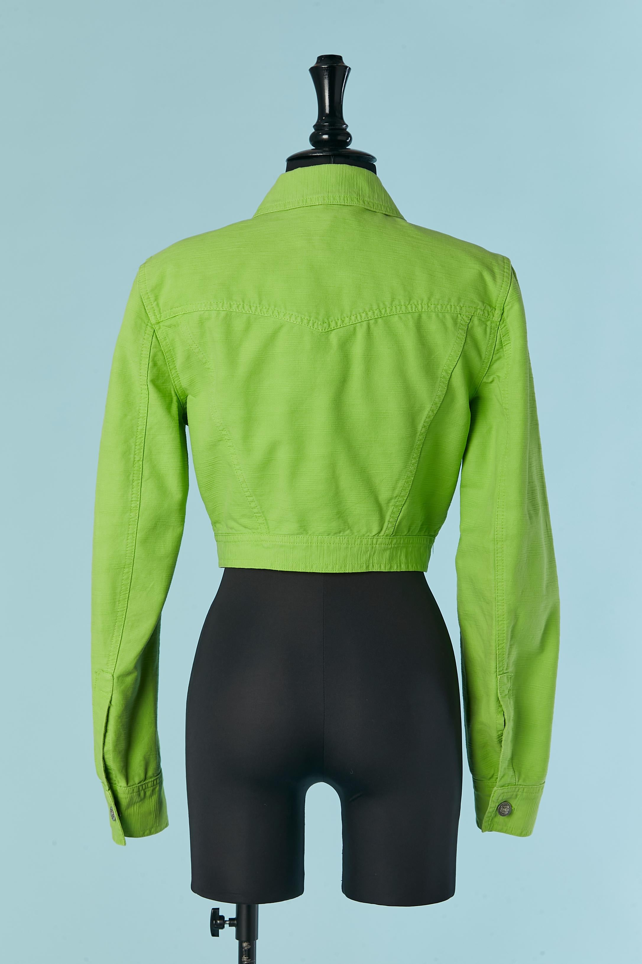 Green cotton jacket with branded buttons Versace Jeans Couture For Sale 3