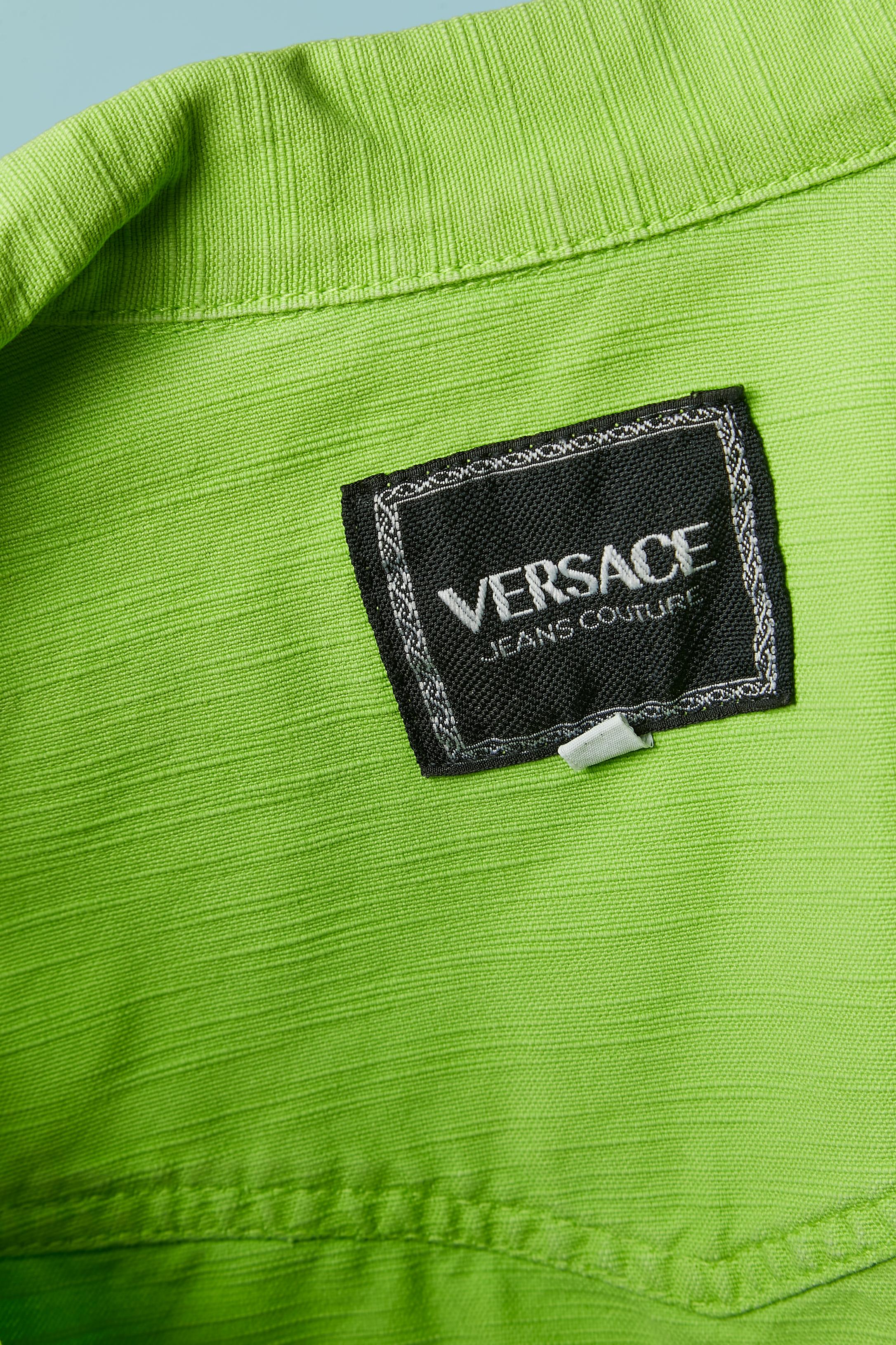 Green cotton jacket with branded buttons Versace Jeans Couture For Sale 4