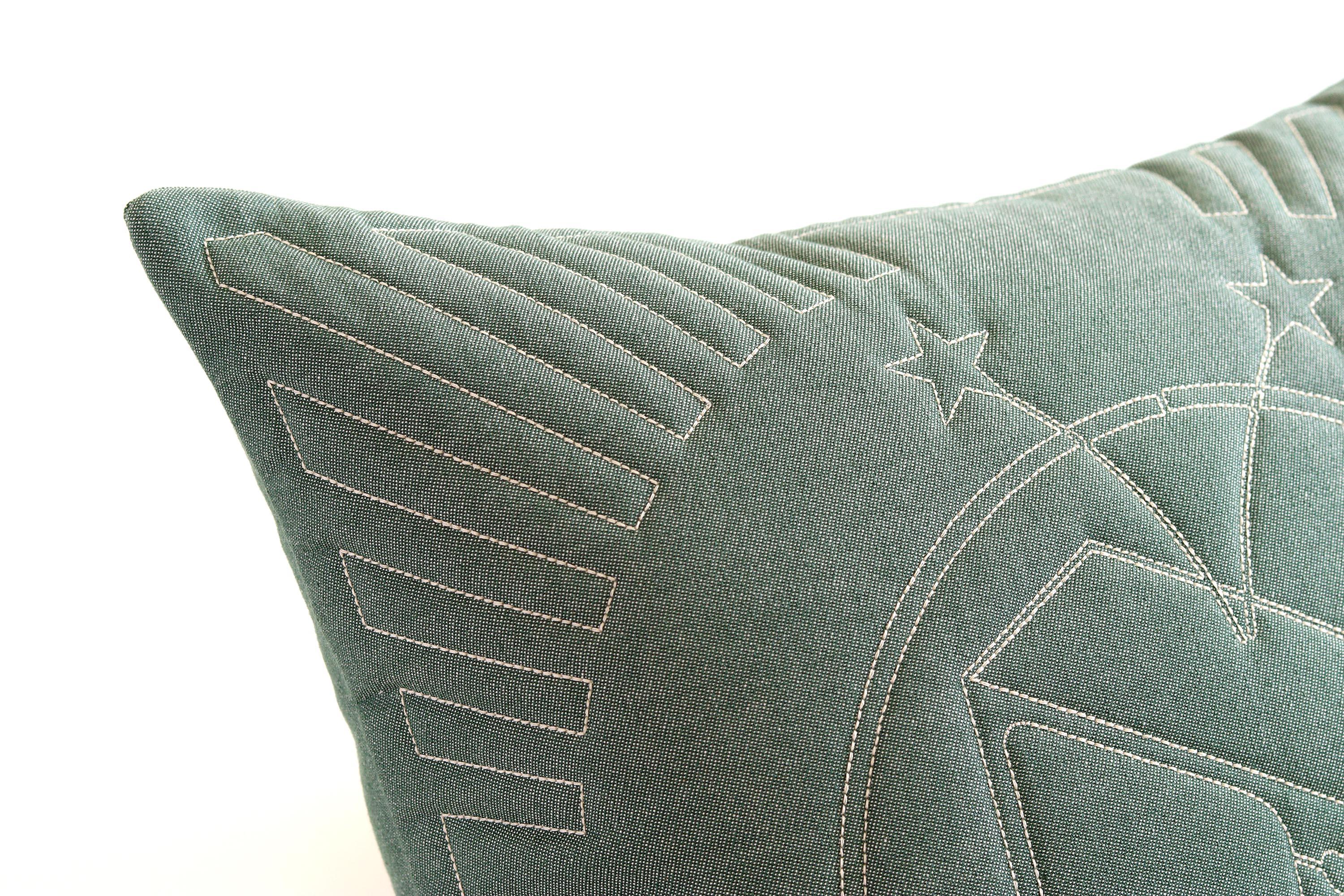 Brazilian Green Cotton Matelasse Television Pillow by Paulo Kobylka For Sale