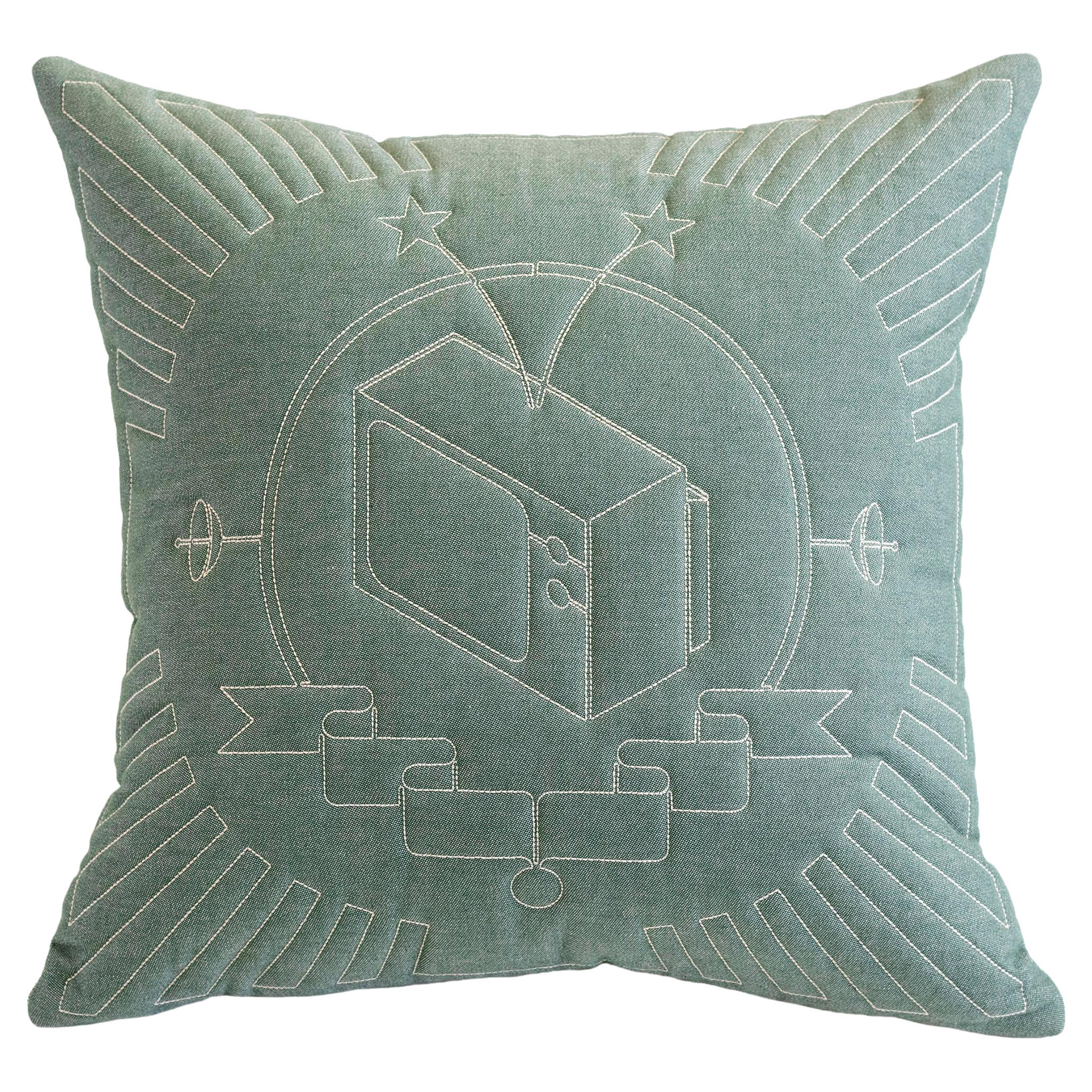 Green Cotton Matelasse Television Pillow by Paulo Kobylka For Sale