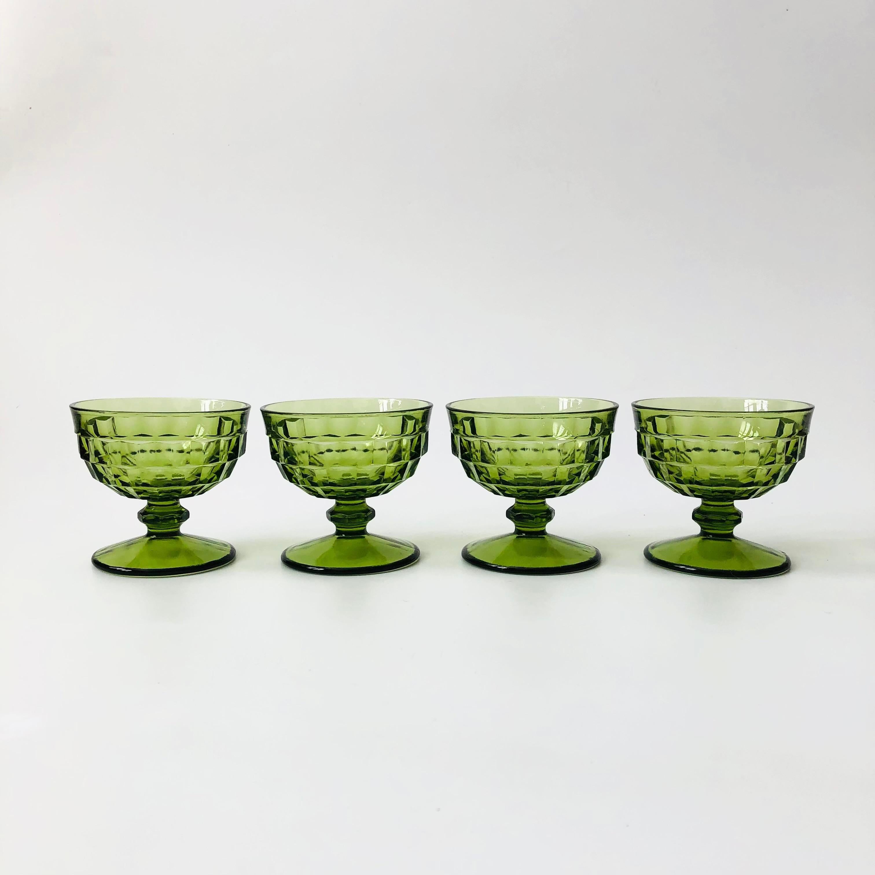 American Green Coupe Glasses - Set of 4 - Whitehall Indiana Glass