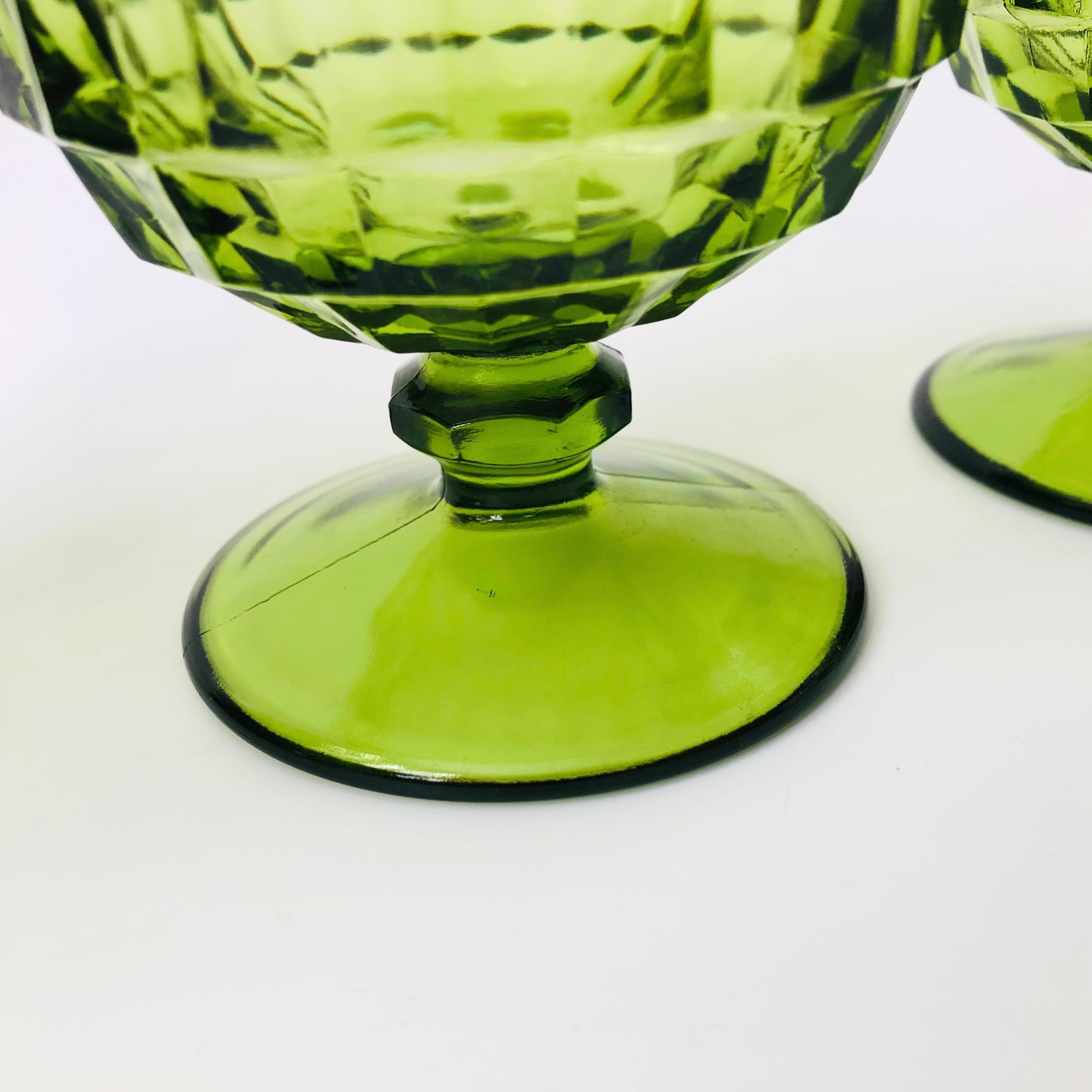 20th Century Green Coupe Glasses - Set of 4 - Whitehall Indiana Glass