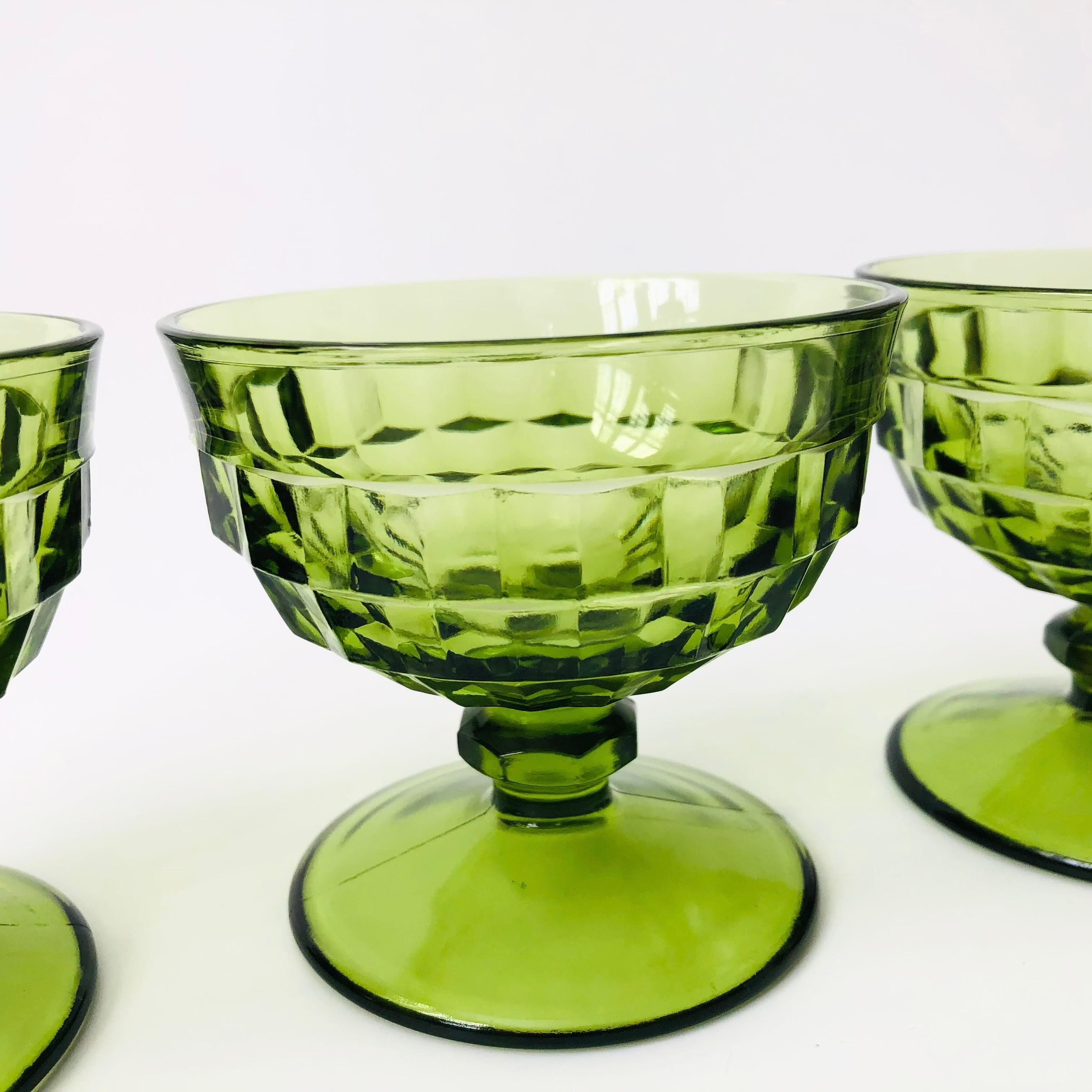 Green Coupe Glasses - Set of 4 - Whitehall Indiana Glass 1