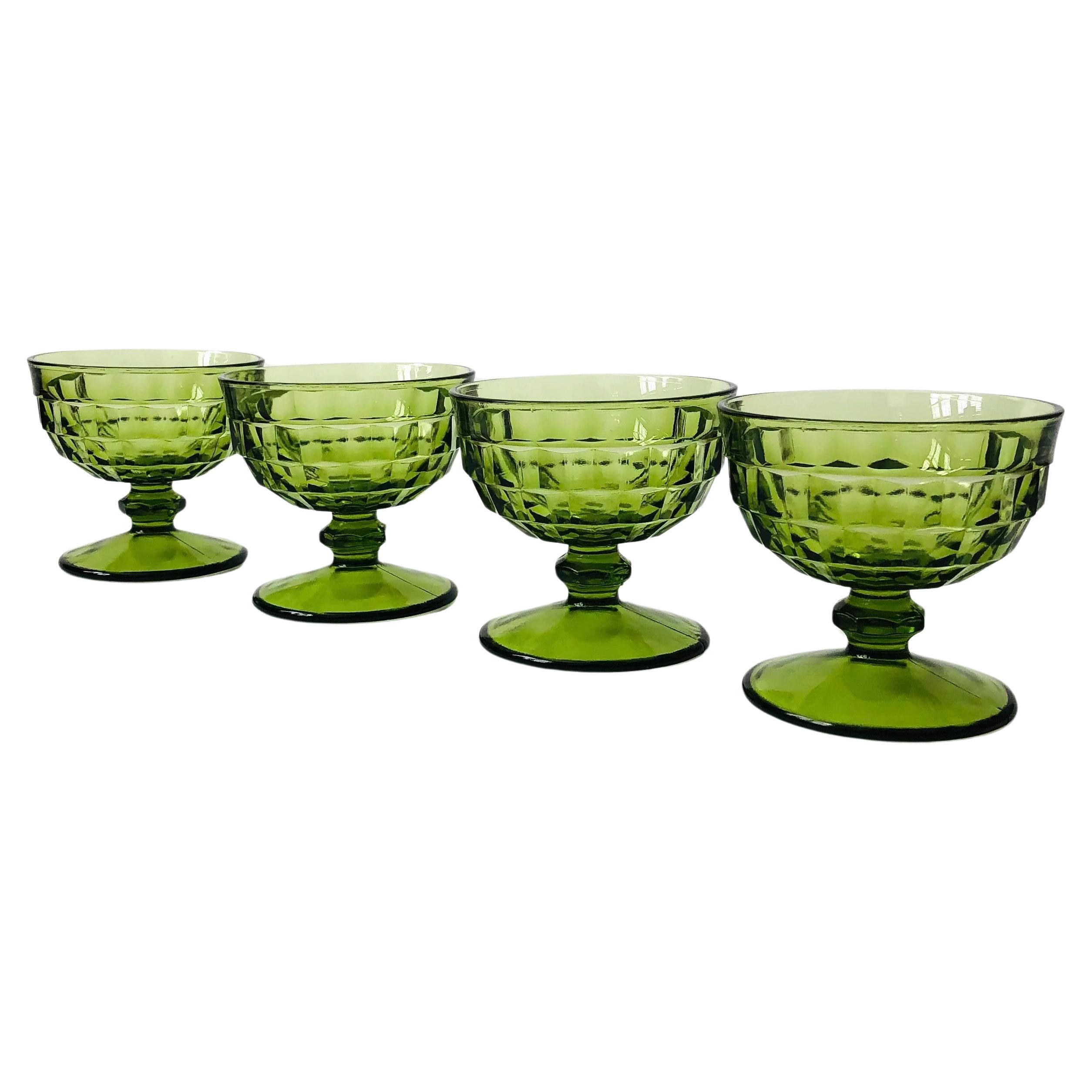 Green Coupe Glasses - Set of 4 - Whitehall Indiana Glass