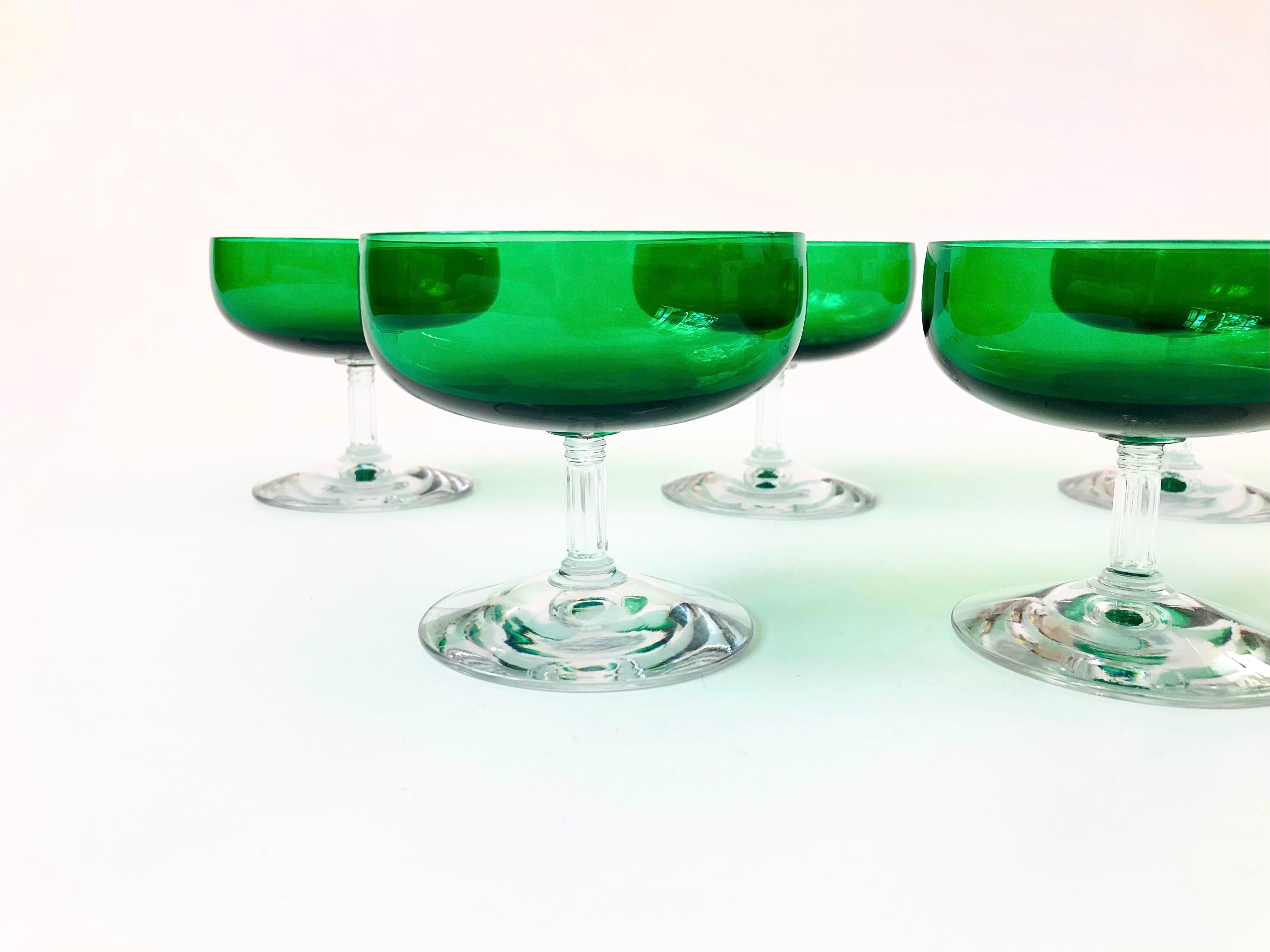 Art Deco Green Coupe Glasses - Set of 5