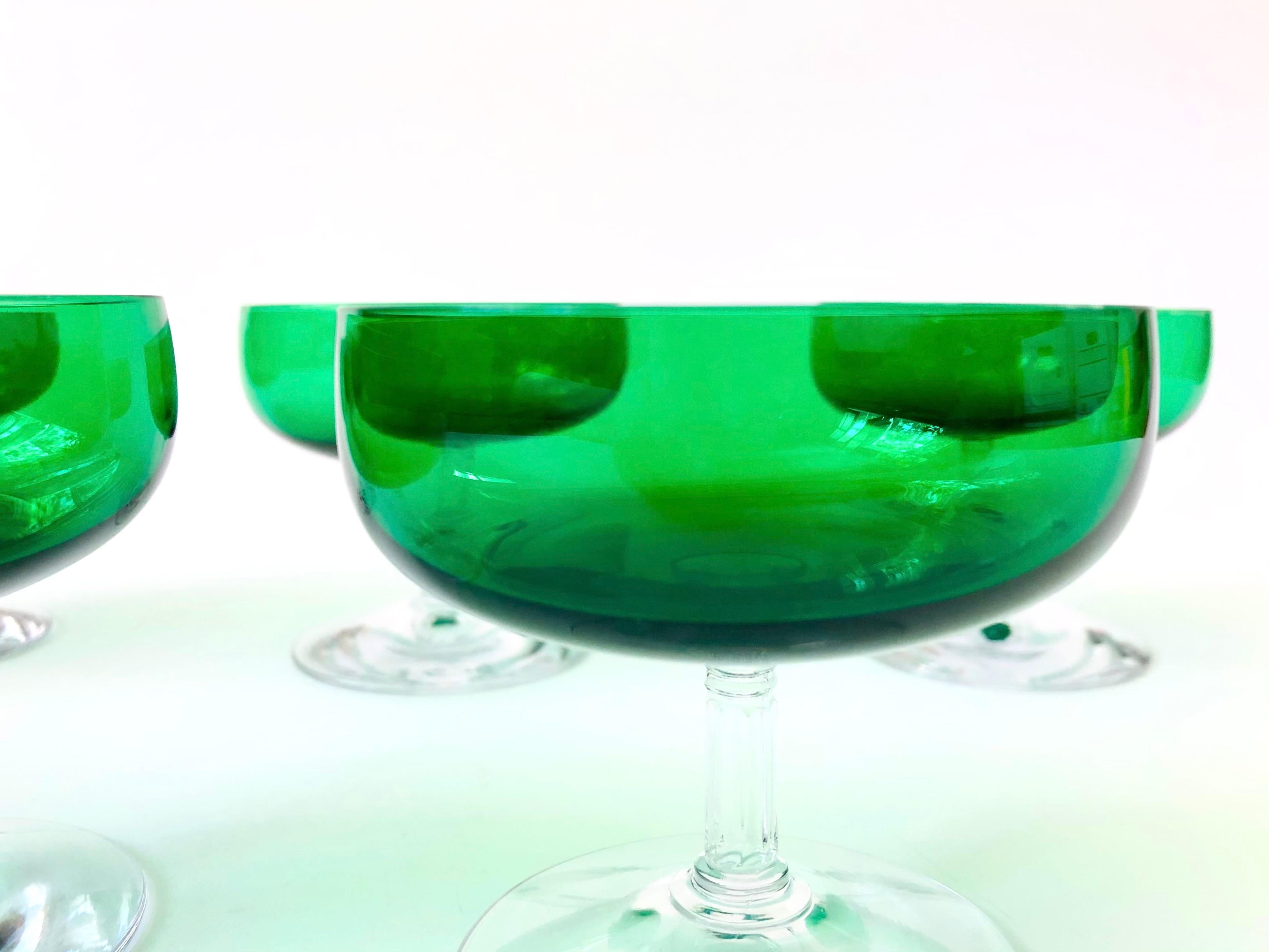 20th Century Green Coupe Glasses - Set of 5