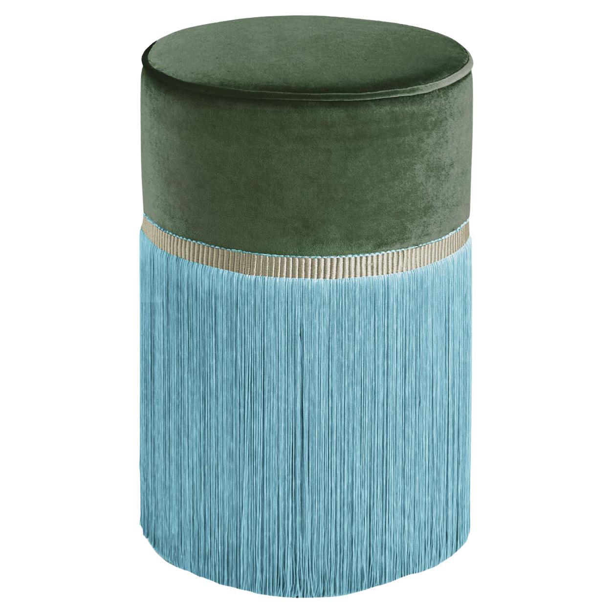 Green Couture Geometric Bicolor Pouf For Sale