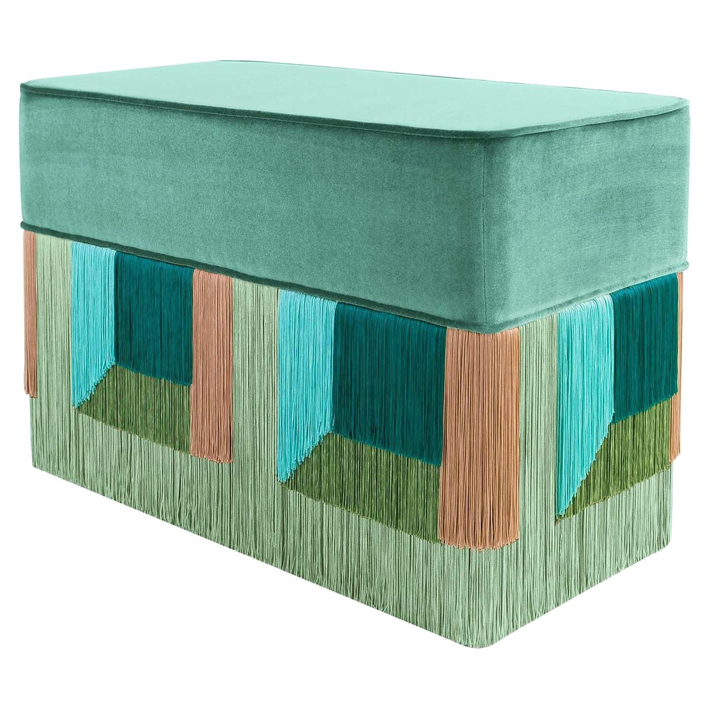 Green Couture Geometric Flo Rectangular Pouf For Sale