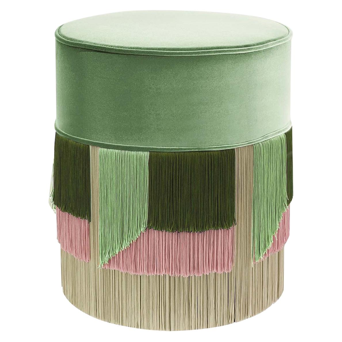 Green Couture Geometric Flo Round Pouf For Sale