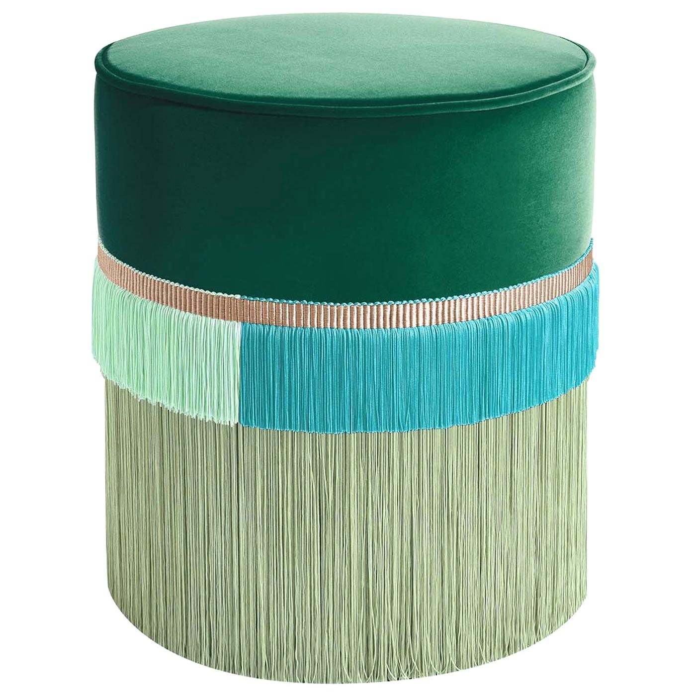 Green Couture Geometric Line Pouf For Sale