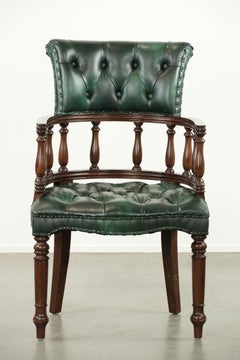Green cow leather Chesterfield office chair / side chair in English style