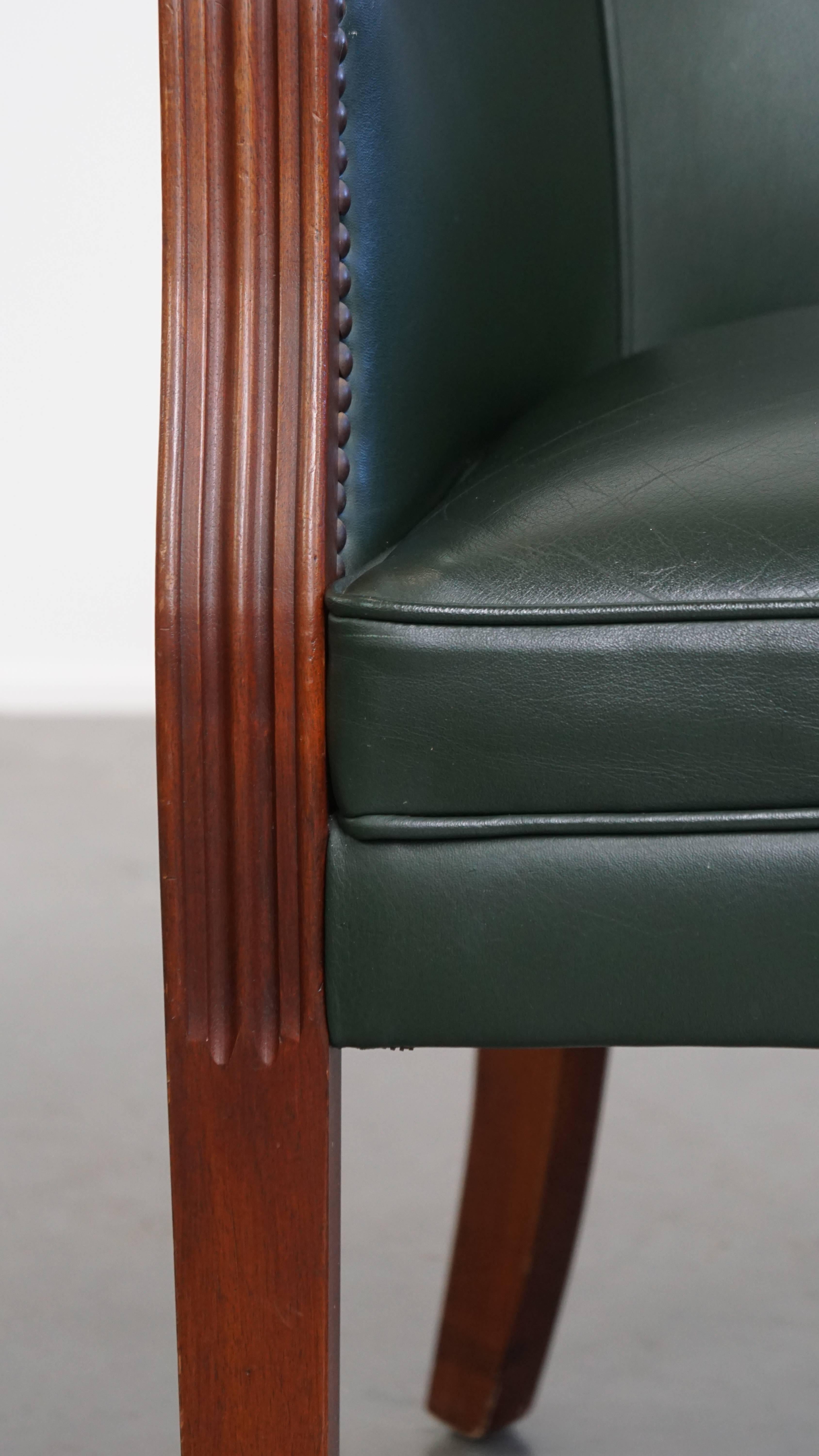 Green Cowhide Leather and Wooden Side / Dining / Desk Chair For Sale 5