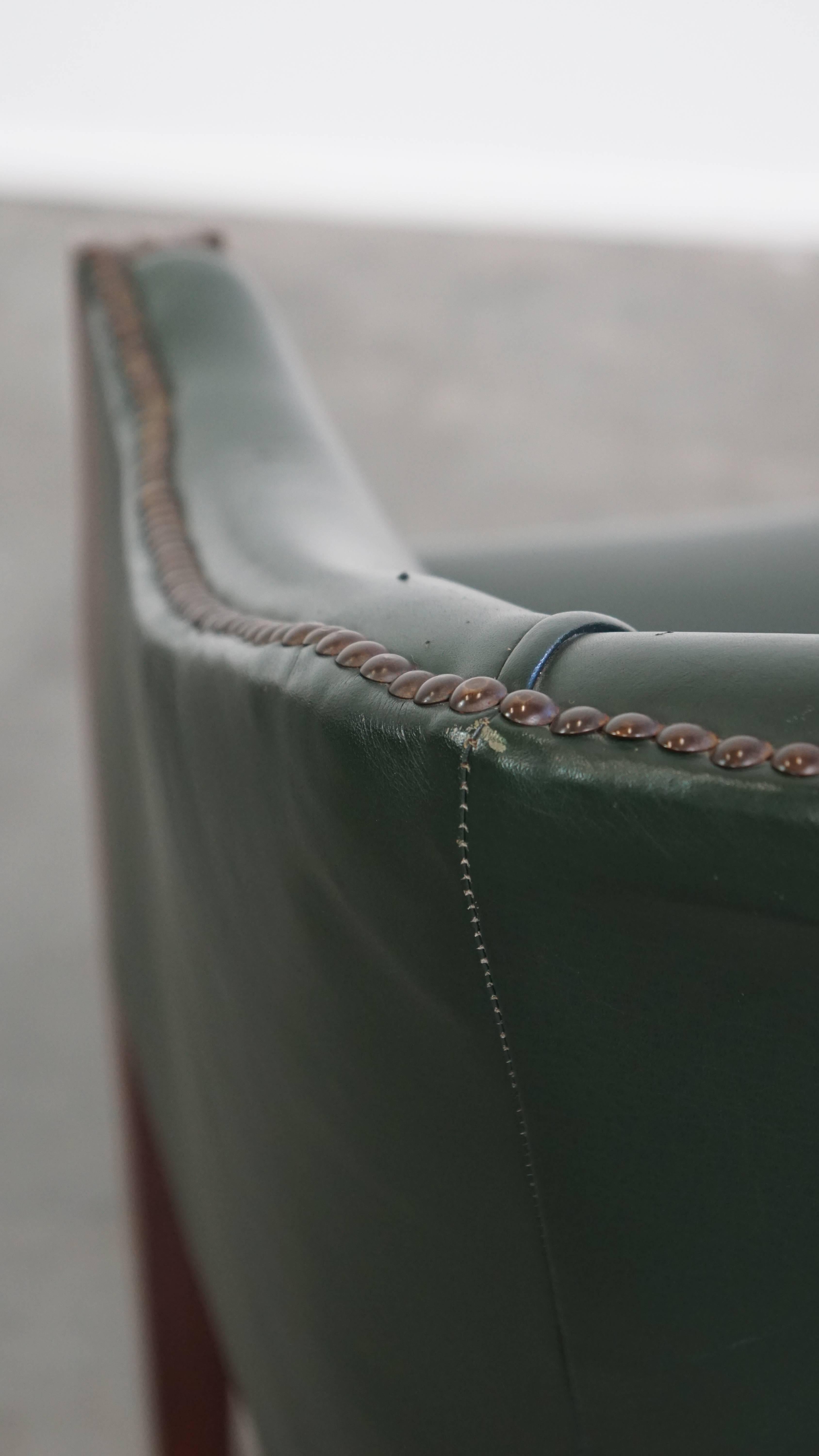 Green Cowhide Leather and Wooden Side / Dining / Desk Chair For Sale 7