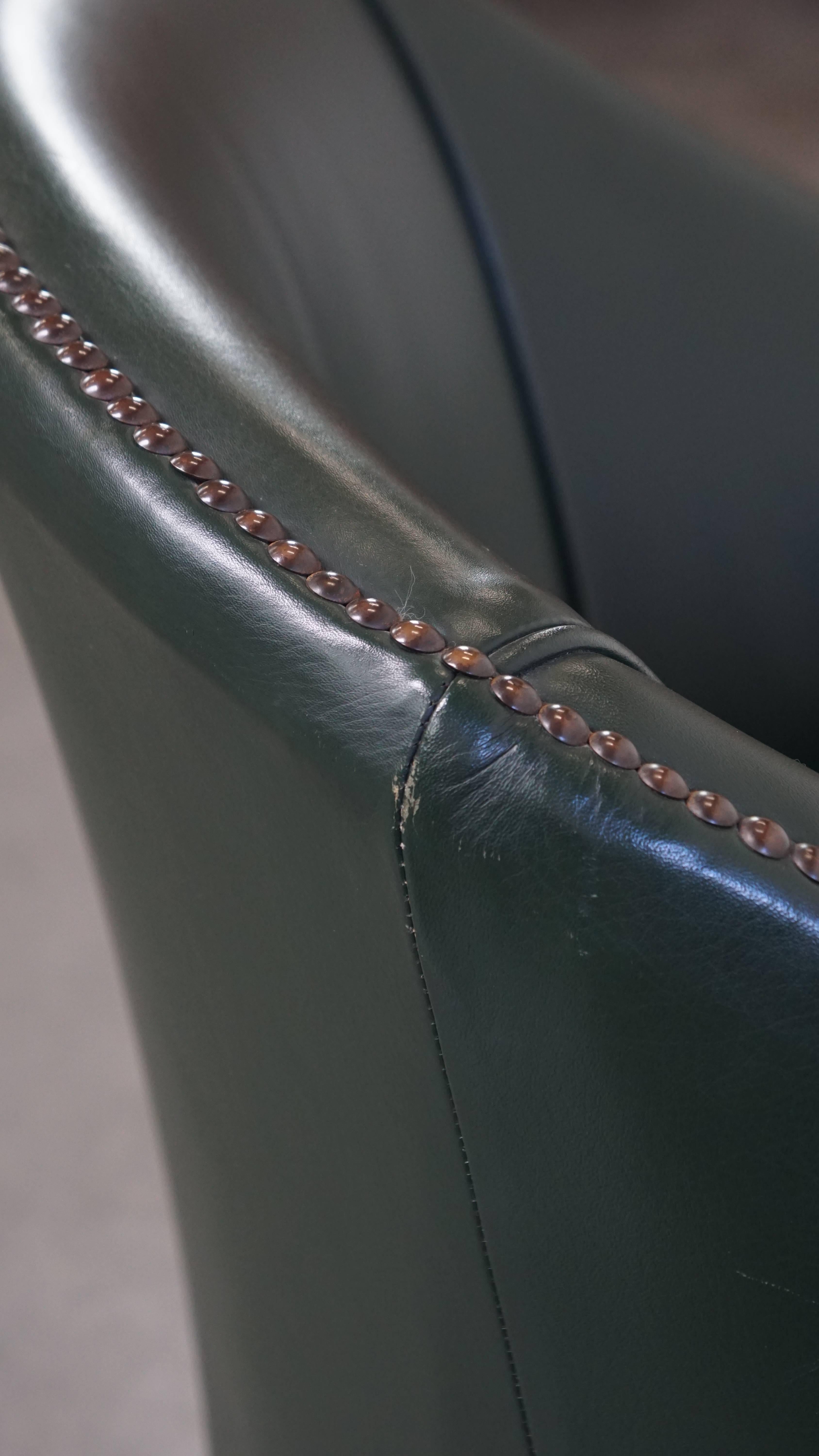 Green Cowhide Leather and Wooden Side / Dining / Desk Chair For Sale 8