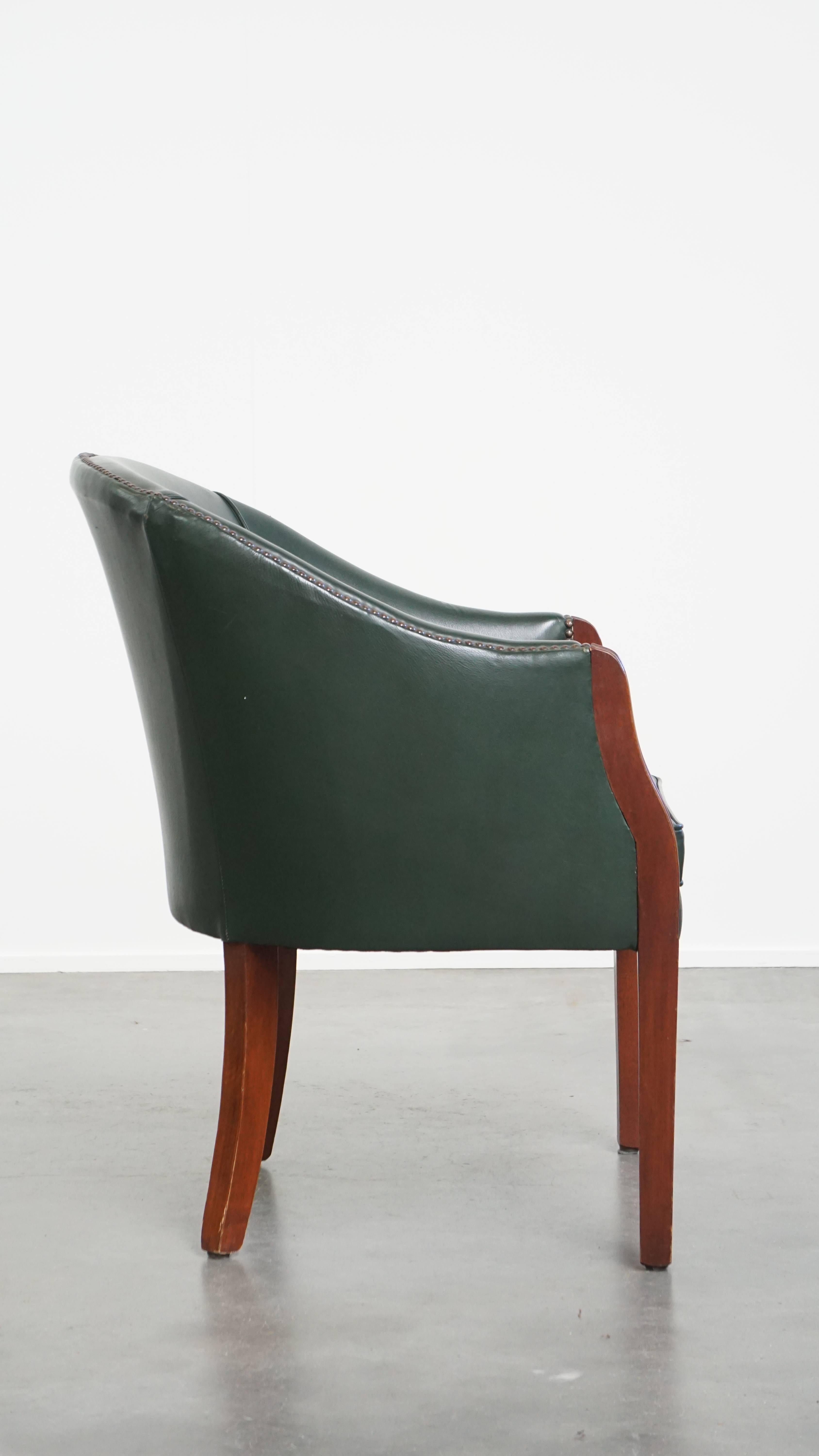 Classical Roman Green Cowhide Leather and Wooden Side / Dining / Desk Chair For Sale