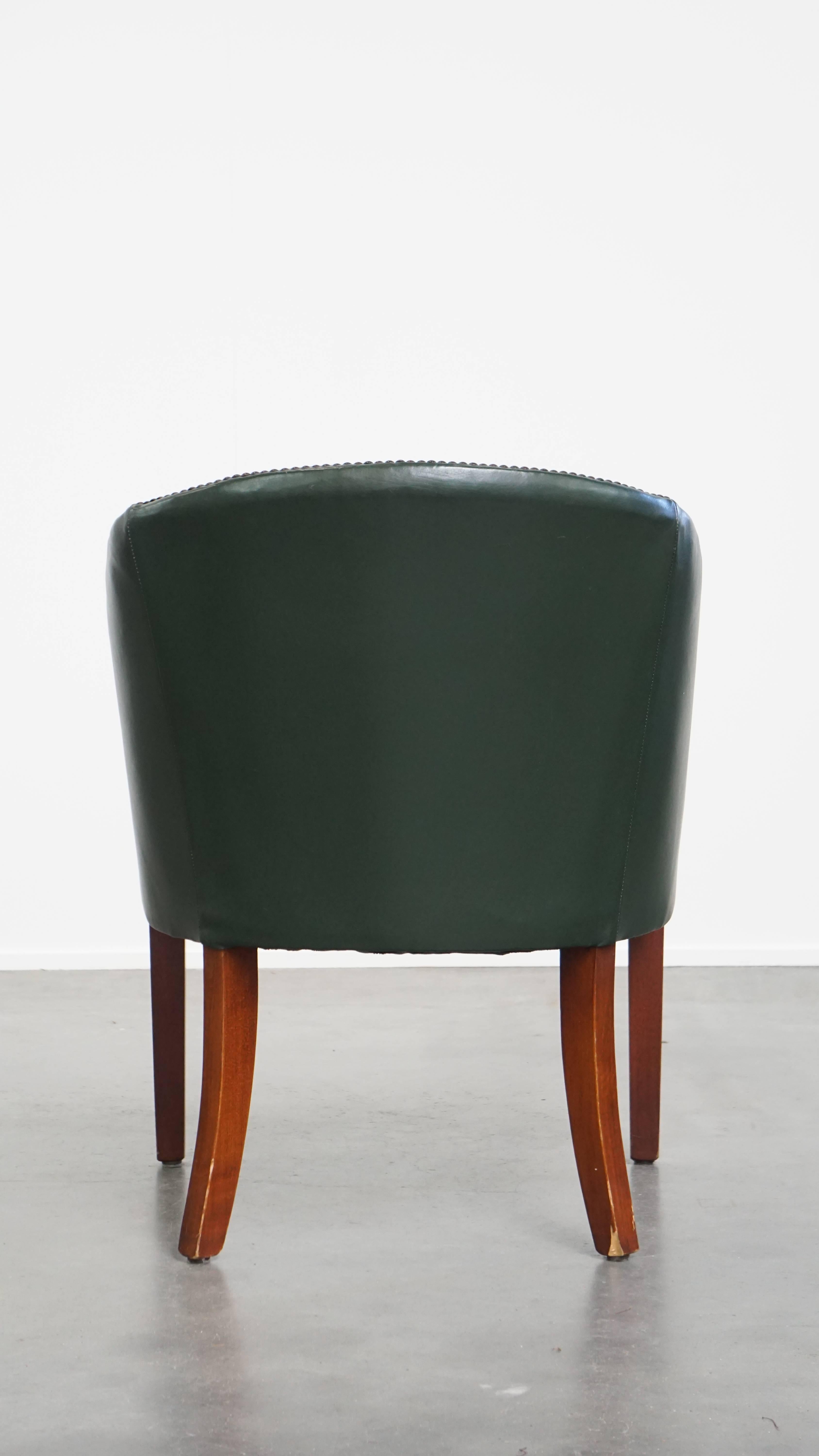 Hand-Crafted Green Cowhide Leather and Wooden Side / Dining / Desk Chair For Sale