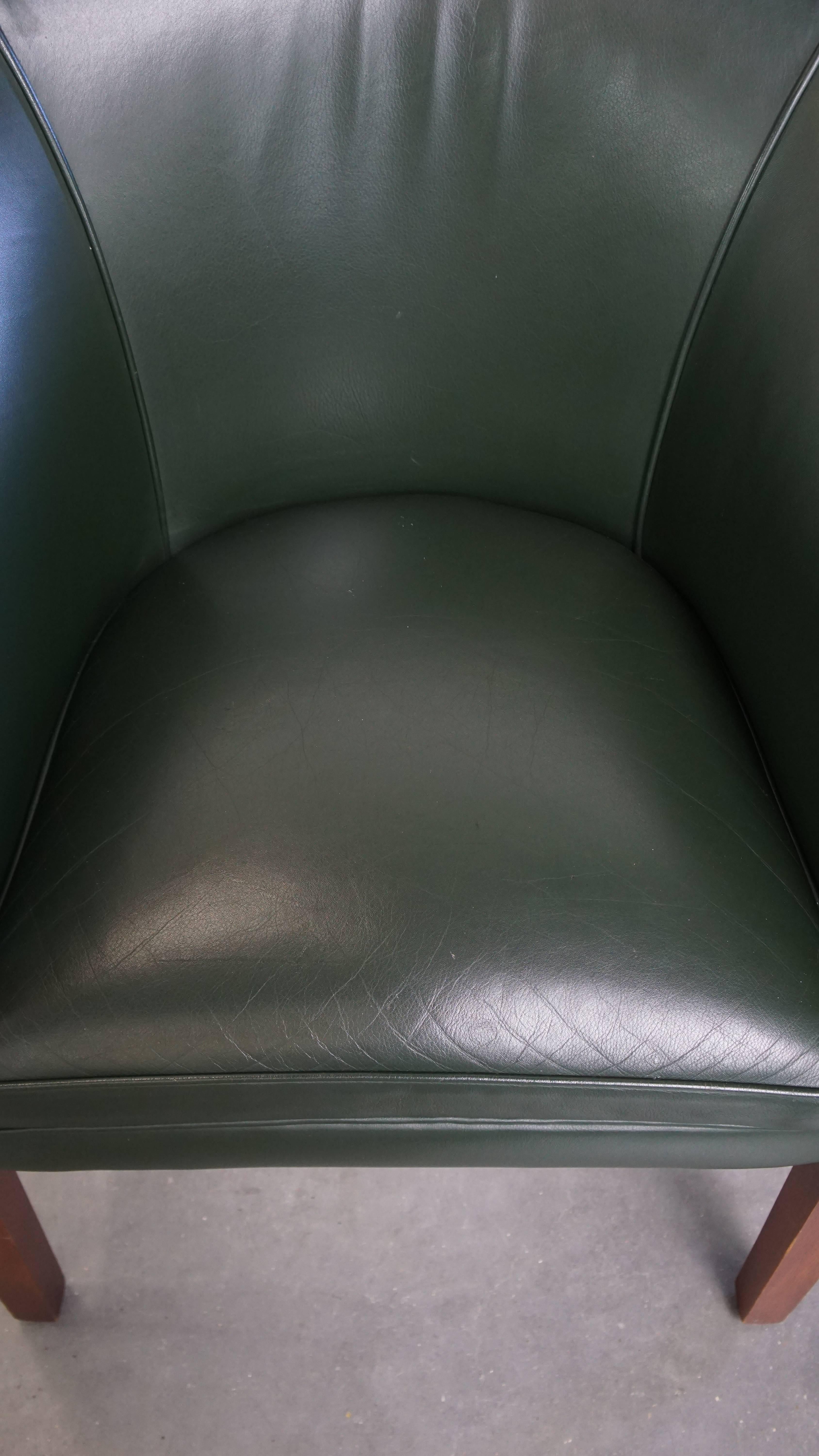 Contemporary Green Cowhide Leather and Wooden Side / Dining / Desk Chair For Sale