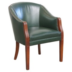 Green Cowhide Leather and Wooden Side / Dining / Desk Chair