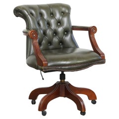 Green Cowhide Leather Chesterfield Office Chair in English Style