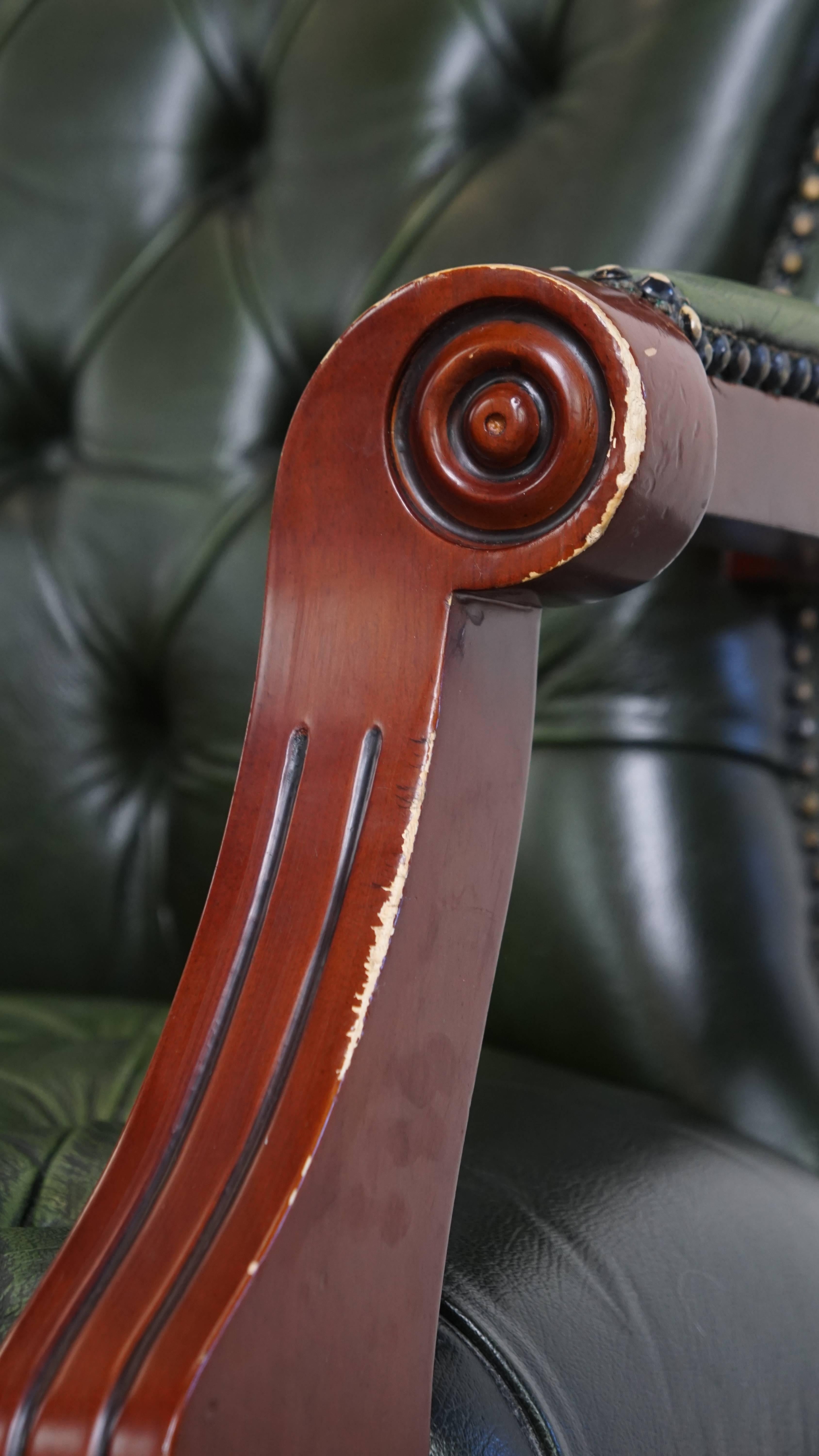 Green Cowhide Leather Chesterfield Office Chair on Wheels For Sale 7