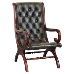 Green Cowhide Leather English Chesterfield Armchair