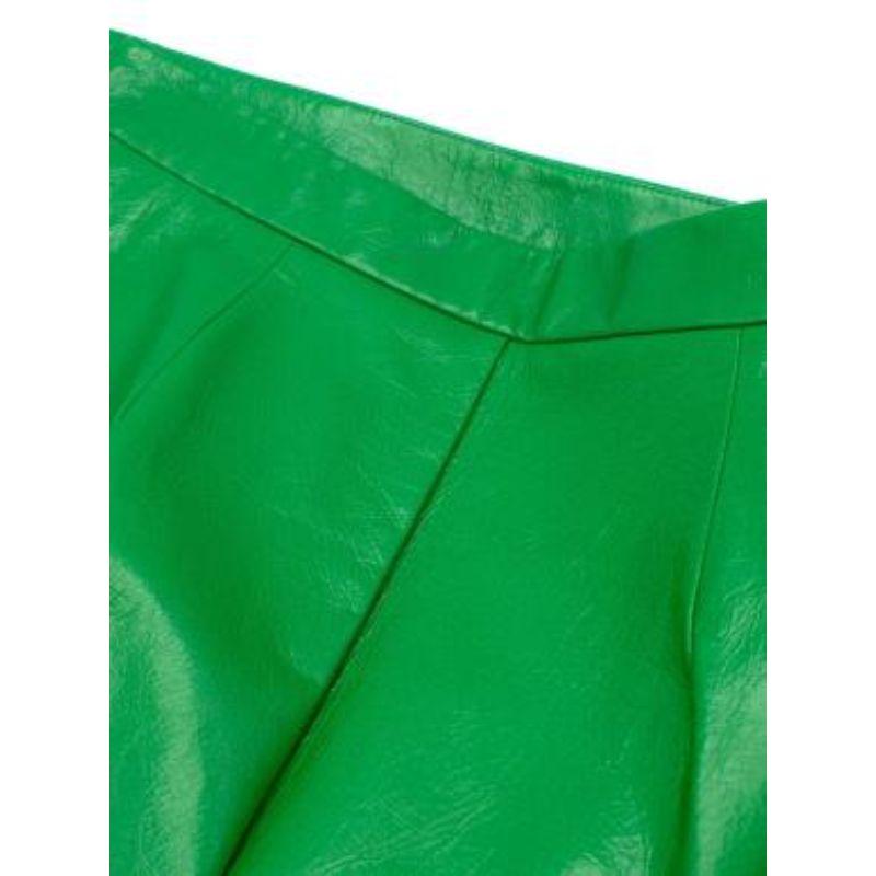 Green Crackled Calfskin Rose Print A-Line Skirt 1