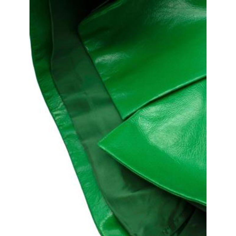 Green Crackled Calfskin Rose Print A-Line Skirt 2