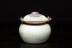 Green Crackled Porcelain Table Water Pipe with Metal Strapping from Vietnam