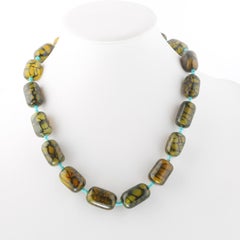 Green Crash Agate Turquoise Silver Beaded Boho Deco Chic Necklace INTINI Jewels