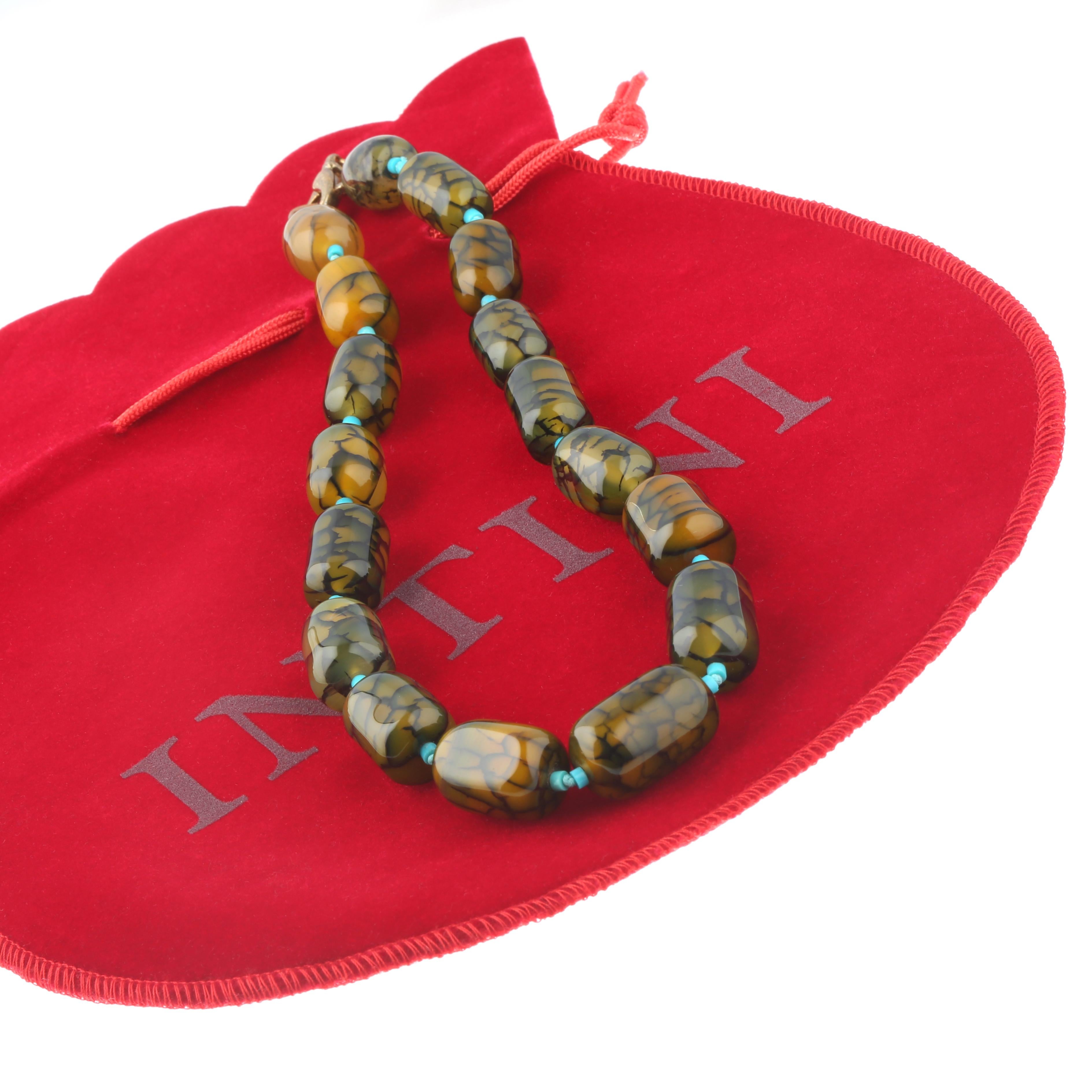 Donna Collana Boho Deco Chic con perline in argento Greene & Greene Turchese Intini Jewels in vendita