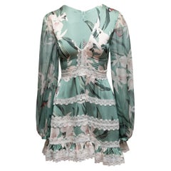 Grünes & cremefarbenes PatBO Minikleid mit Blumendruck Größe US 0